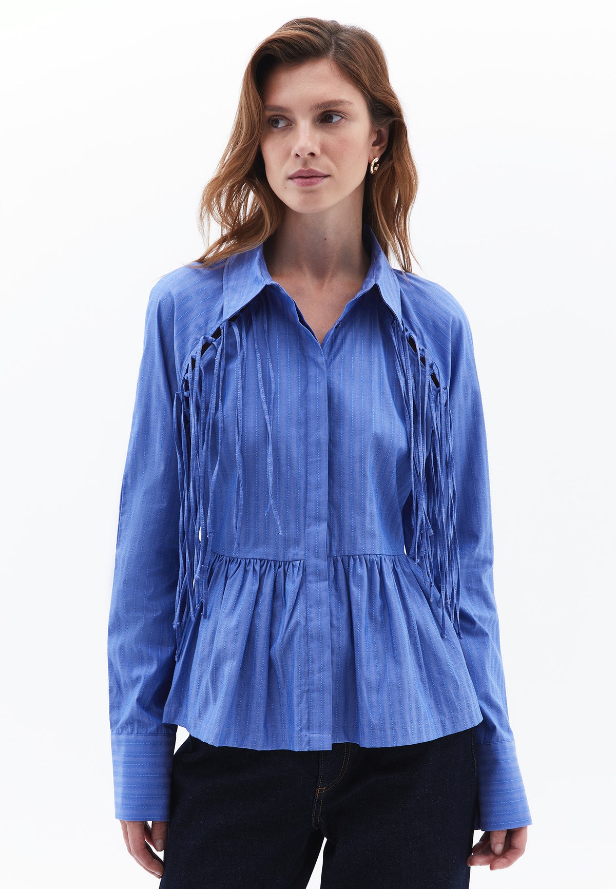 Raglan Sleeve Shirt Collar Slim Shirt - STRIPE COMB