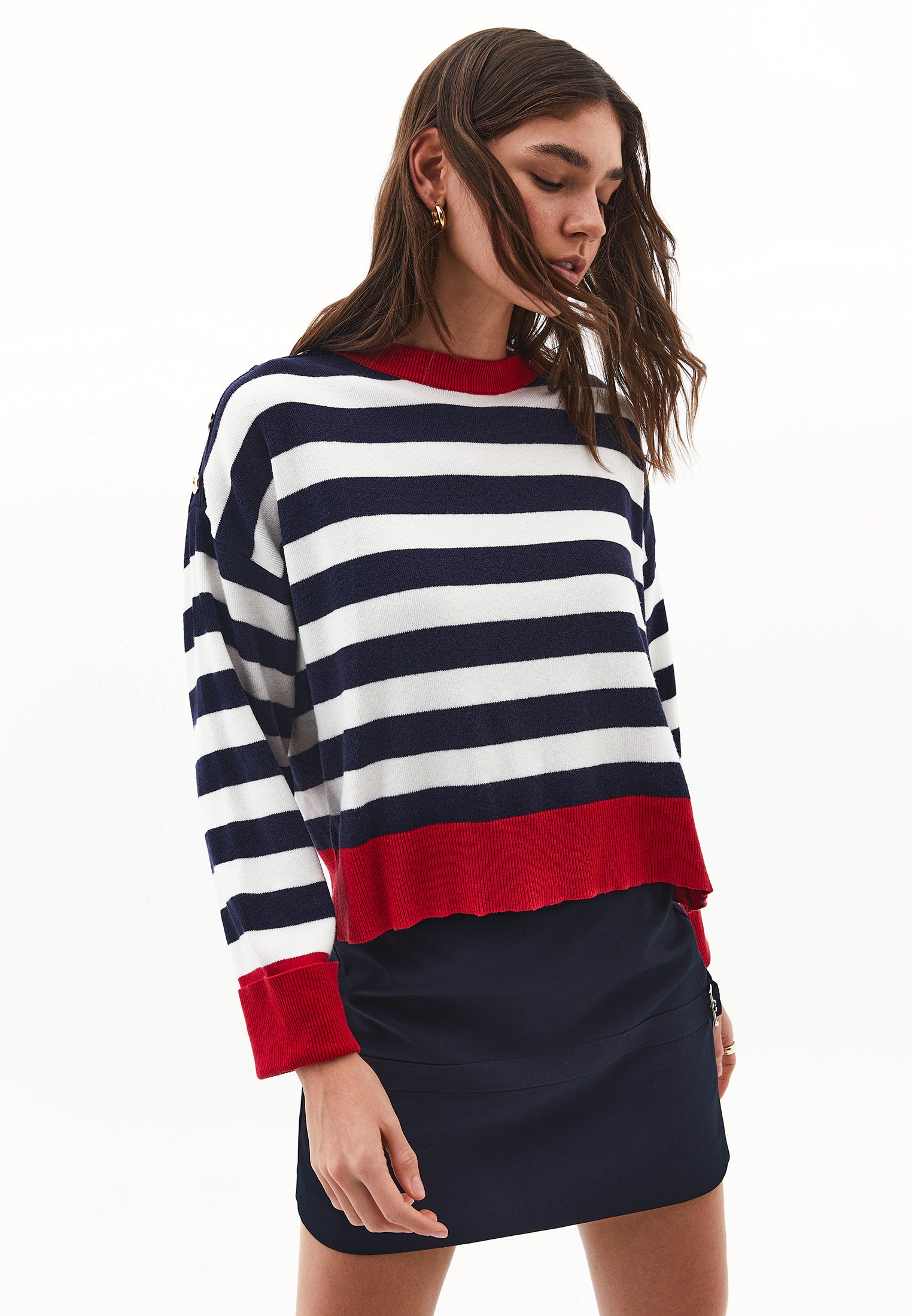 Striped Raglan Sleeve Sweater - STRIPE COMB