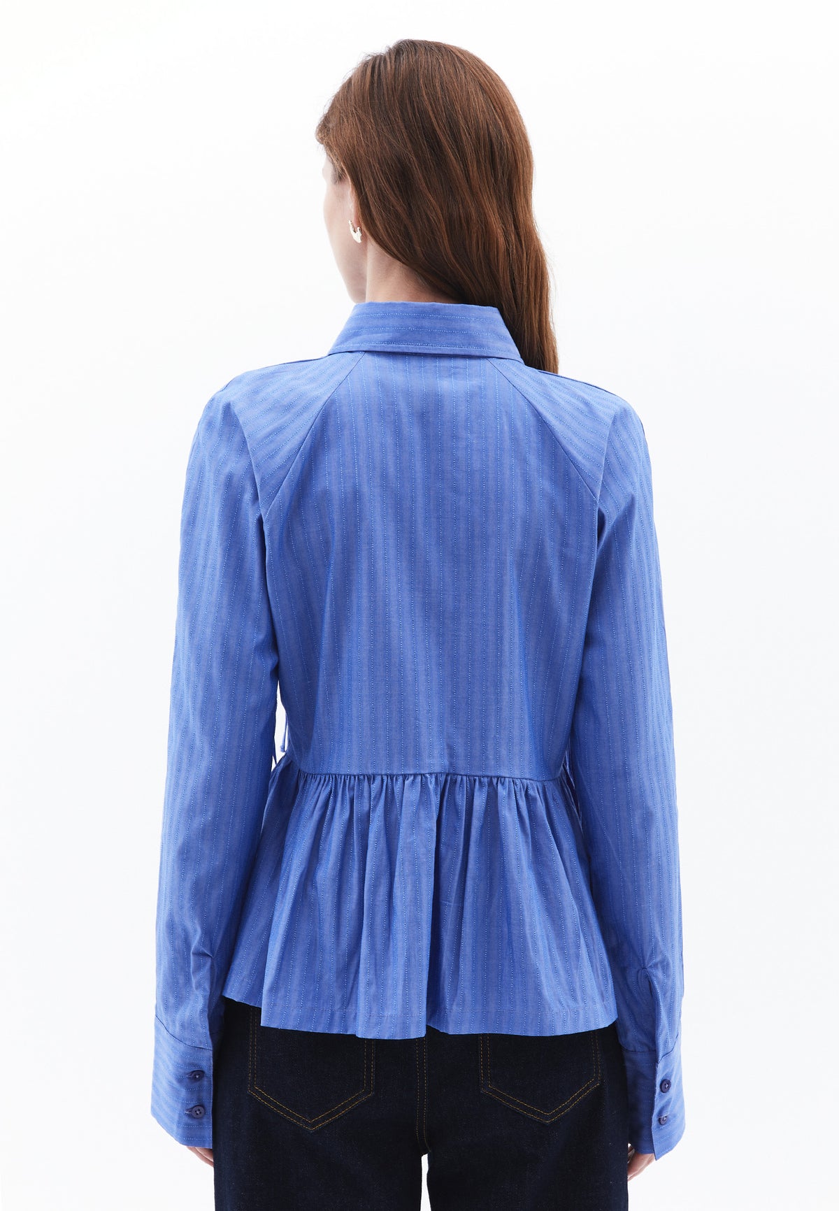 Raglan Sleeve Shirt Collar Slim Shirt - STRIPE COMB