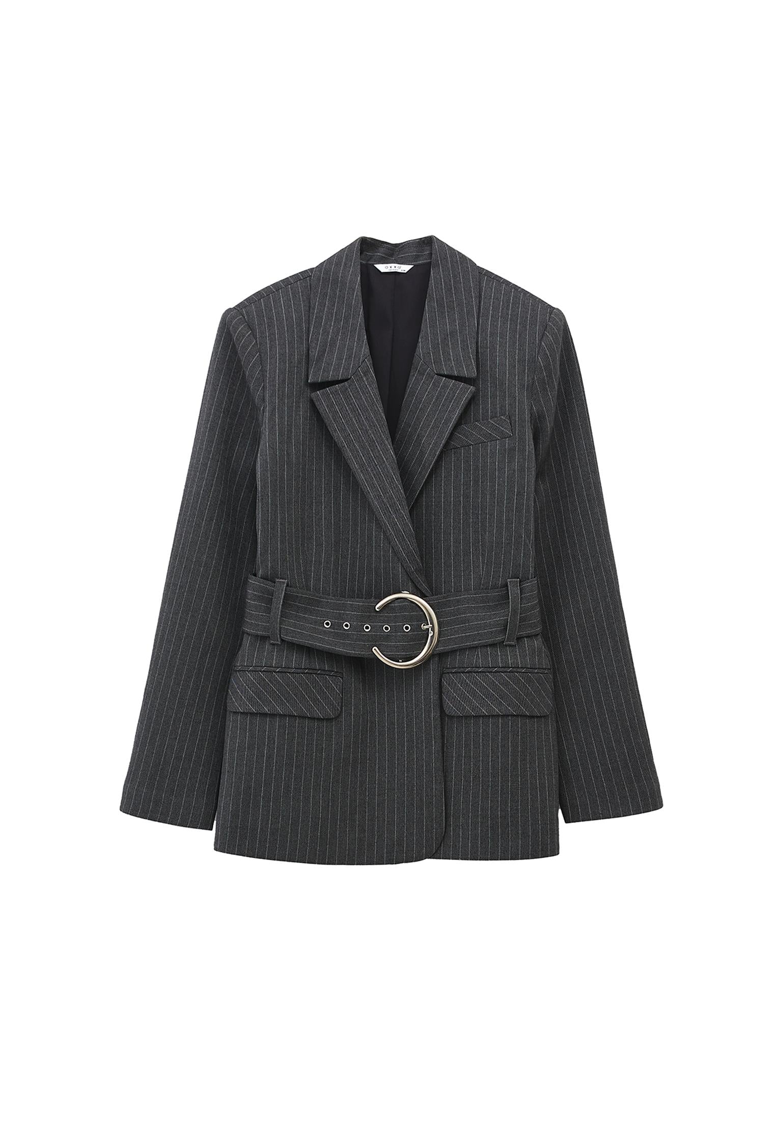 Oversize Jacket With Belt Detail - STRIPE COMB