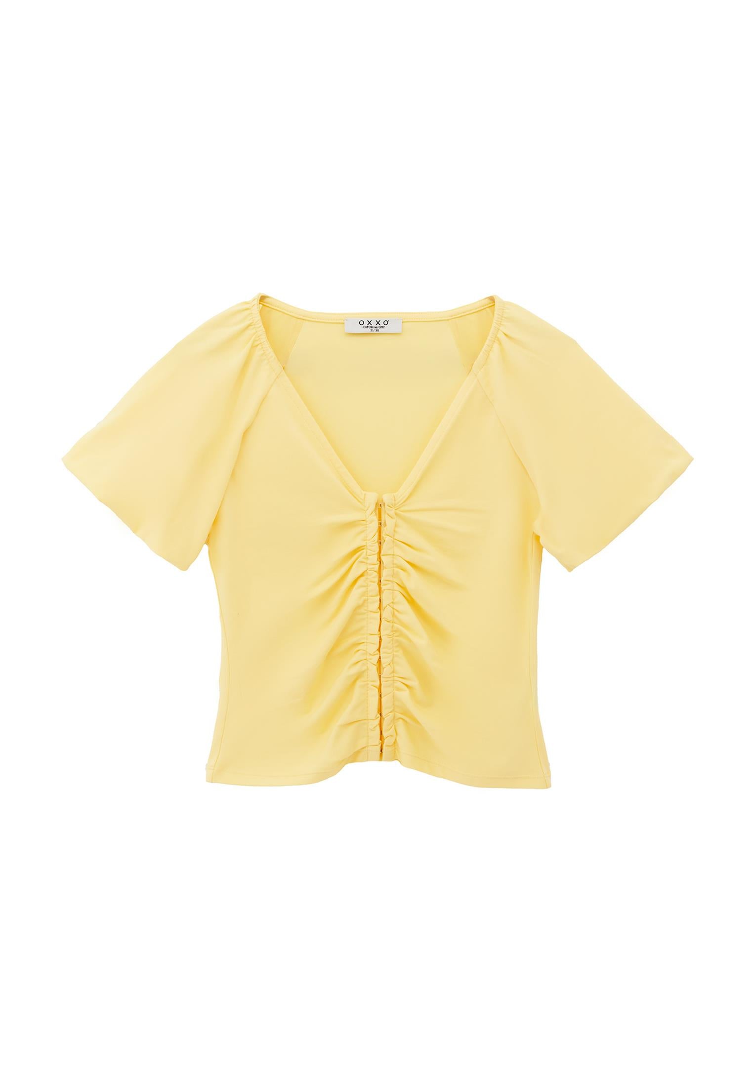 V Neck Balloon Sleeve Blouse - SUNSHINE