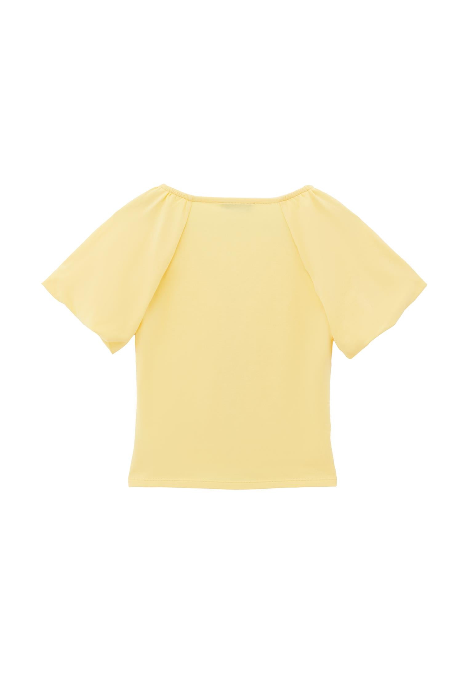 V Neck Balloon Sleeve Blouse - SUNSHINE