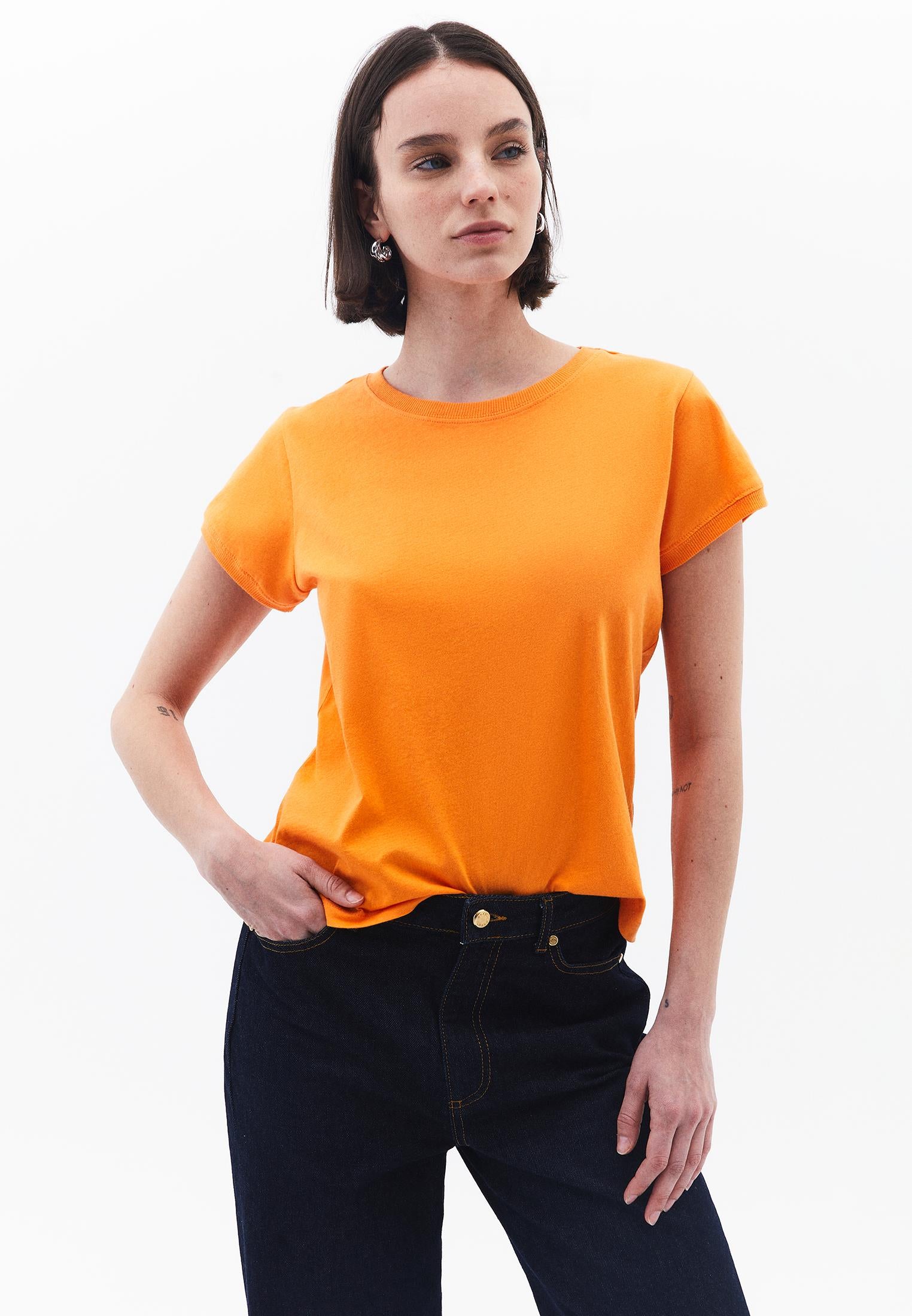 Crew Neck Short Sleeve T-Shirt - SUN ORANGE