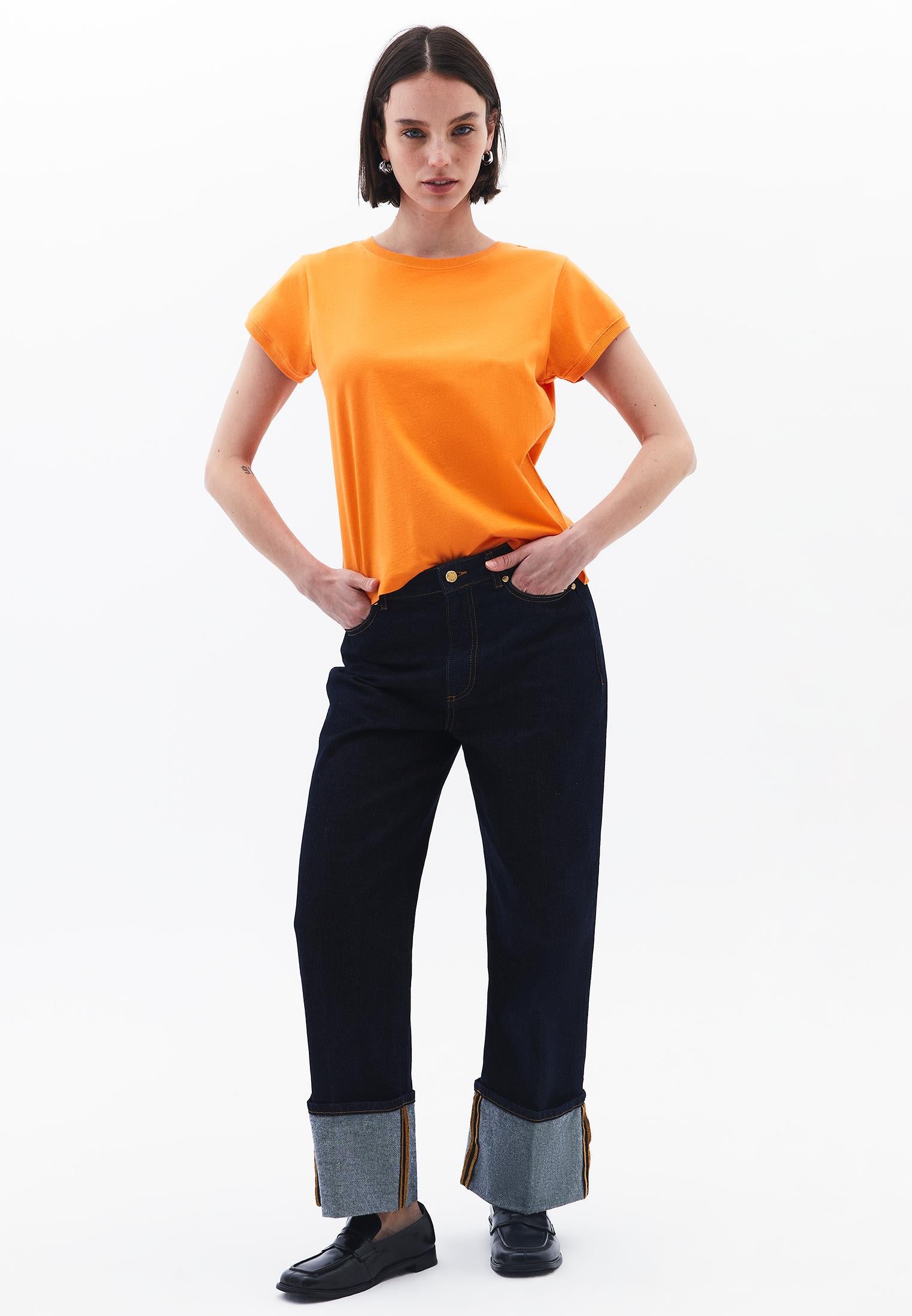 Crew Neck Short Sleeve T-Shirt - SUN ORANGE