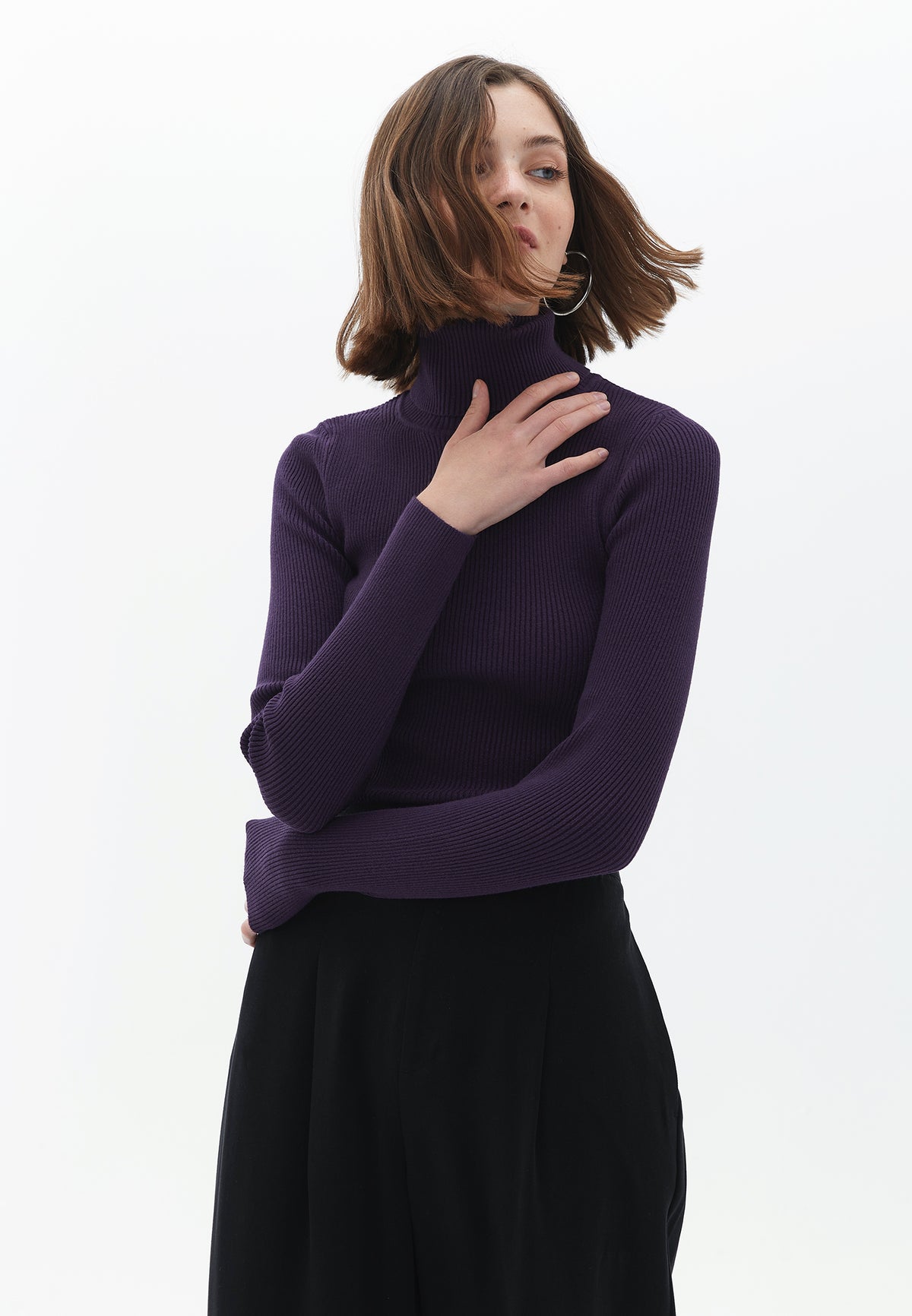 Turtleneck Raglan Sleeve Knitwear - SWEET GRAPE