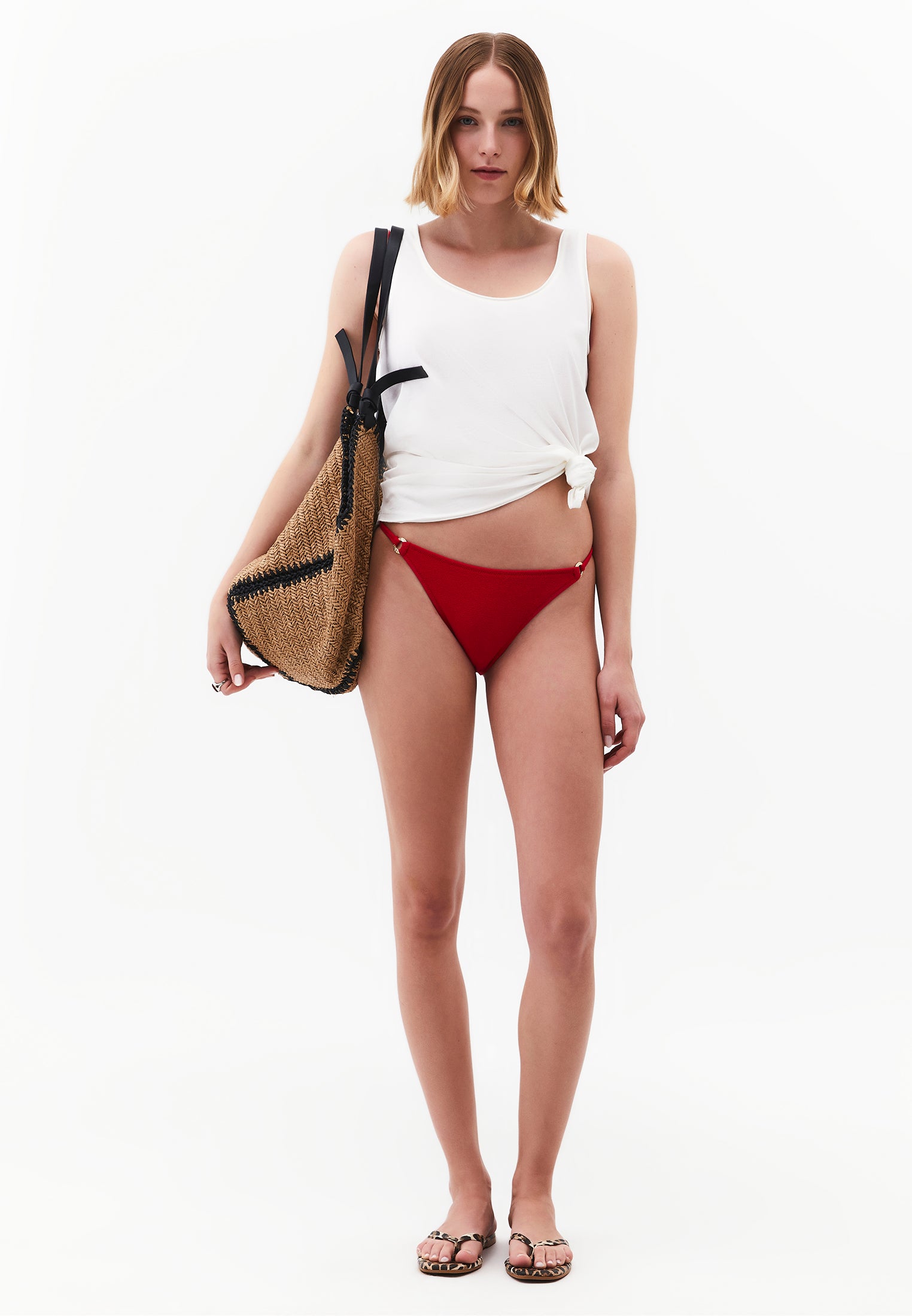 Slim Bikini Bottom With Buckle Detail - TANGO RED