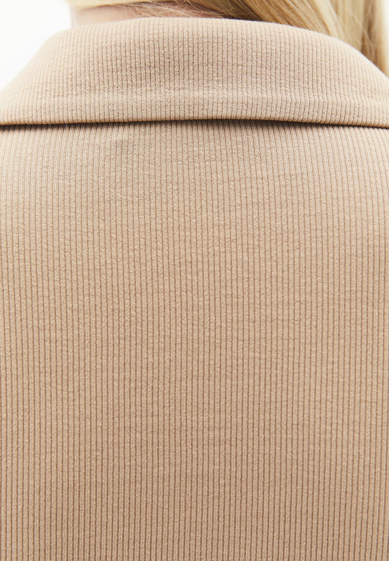 Polo Collar Zip Detailed Long Sleeve T-Shirt - TANNIN