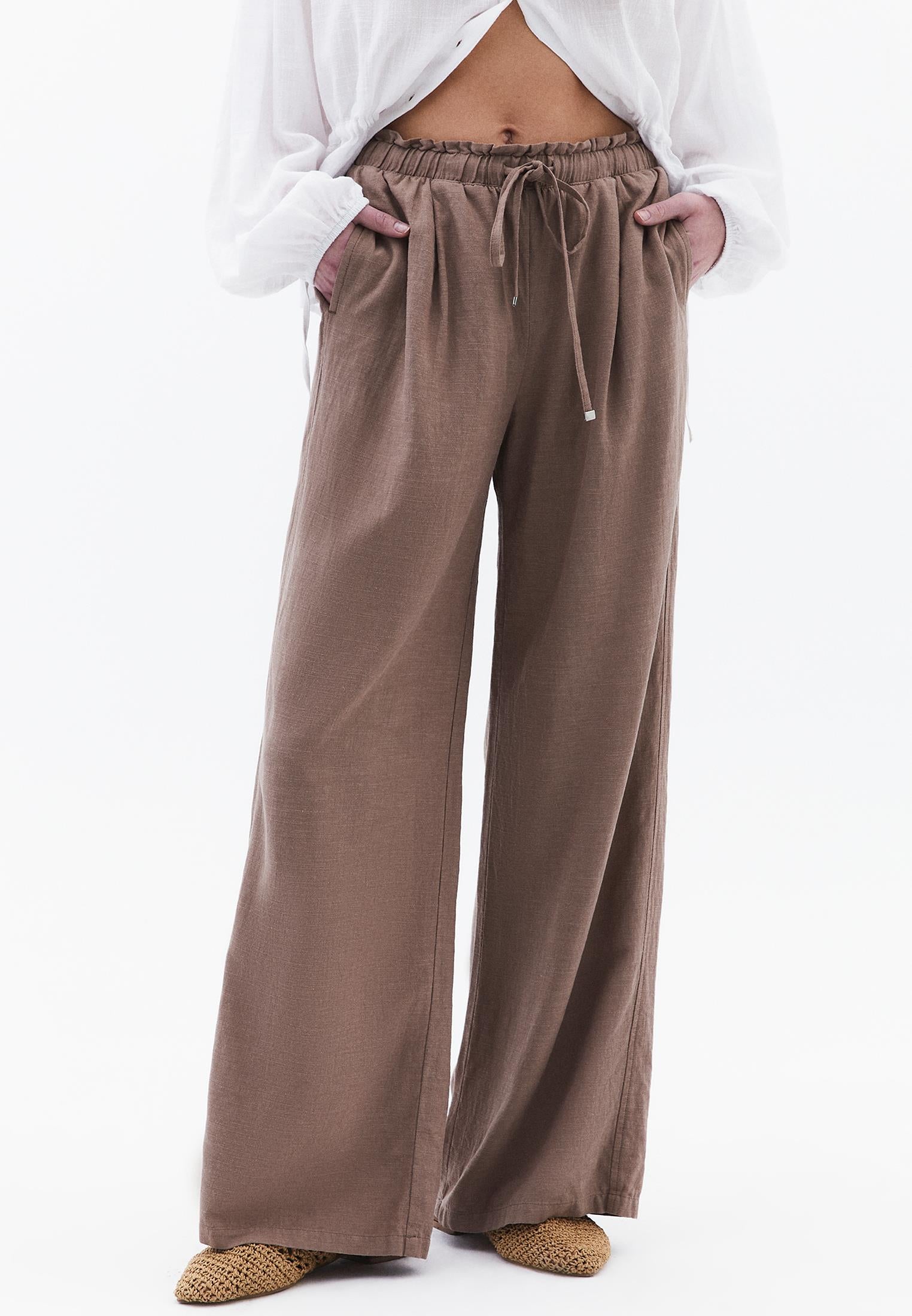 High Waist Wide Leg Pants - TAUPE GRAY
