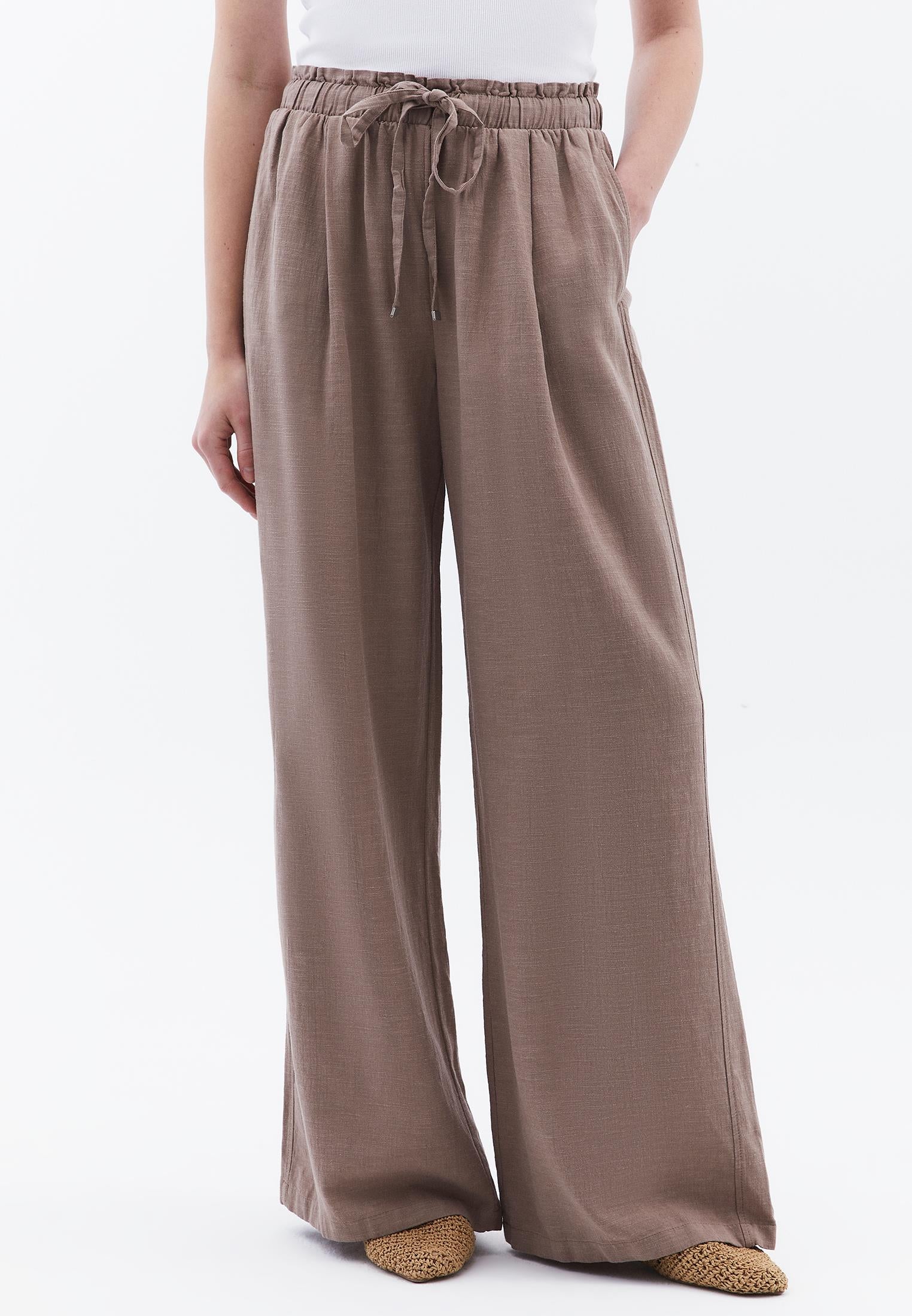 Wide Leg High Waist Pants - TAUPE GRAY