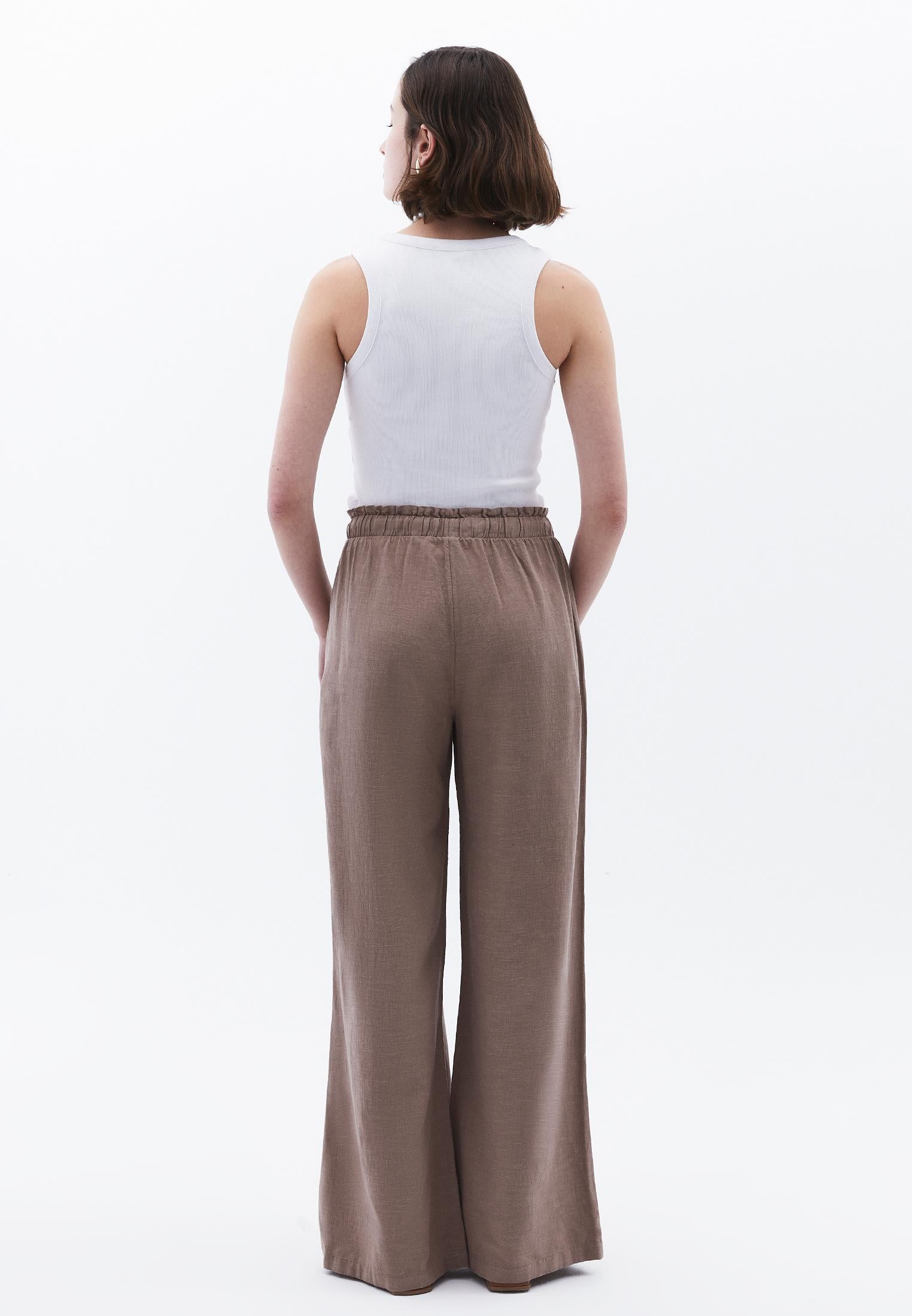 Wide Leg High Waist Pants - TAUPE GRAY