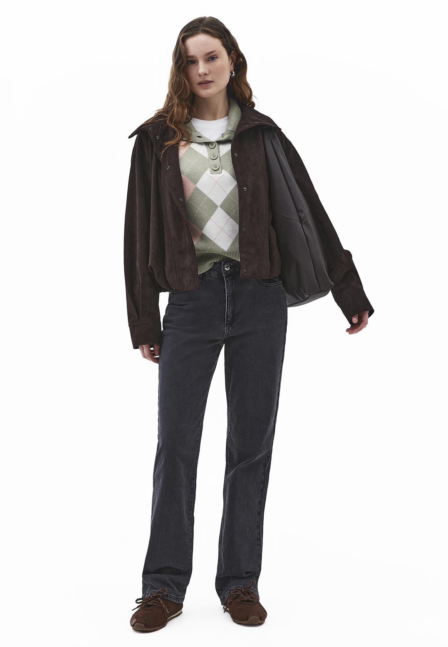 Loose Sweater With Polo Neck Button Detail - TEA COMB