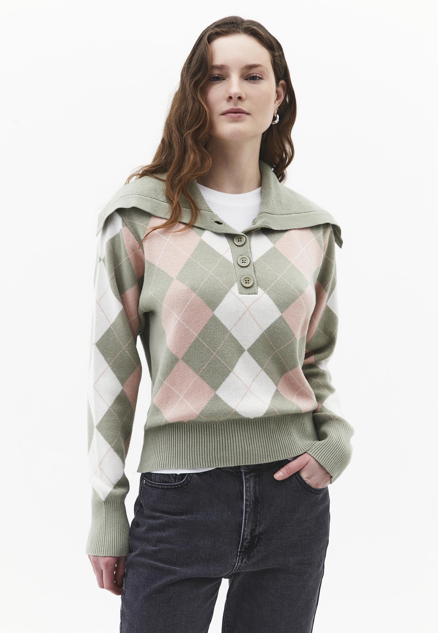 Loose Sweater With Polo Neck Button Detail - TEA COMB