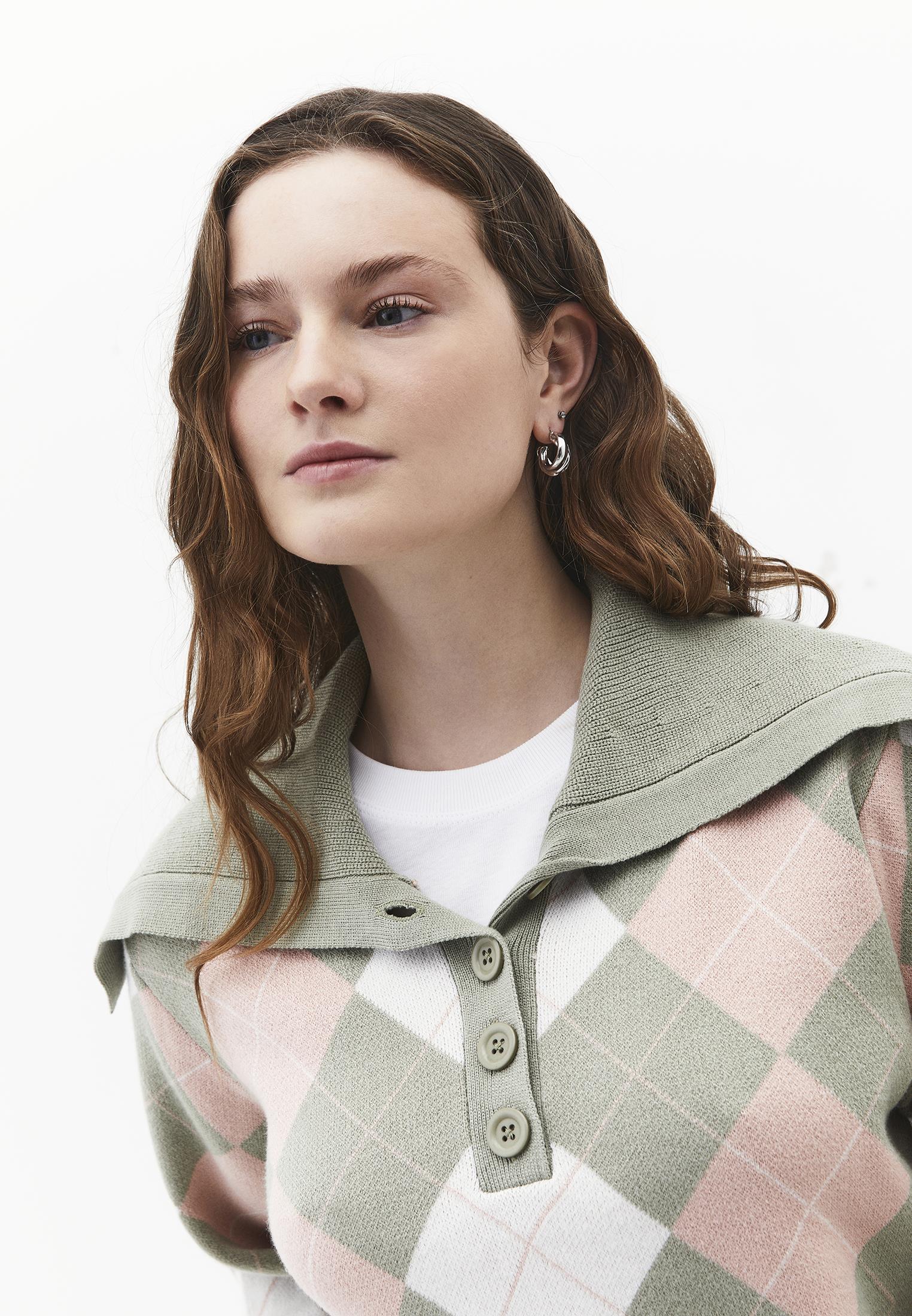 Loose Sweater With Polo Neck Button Detail - TEA COMB