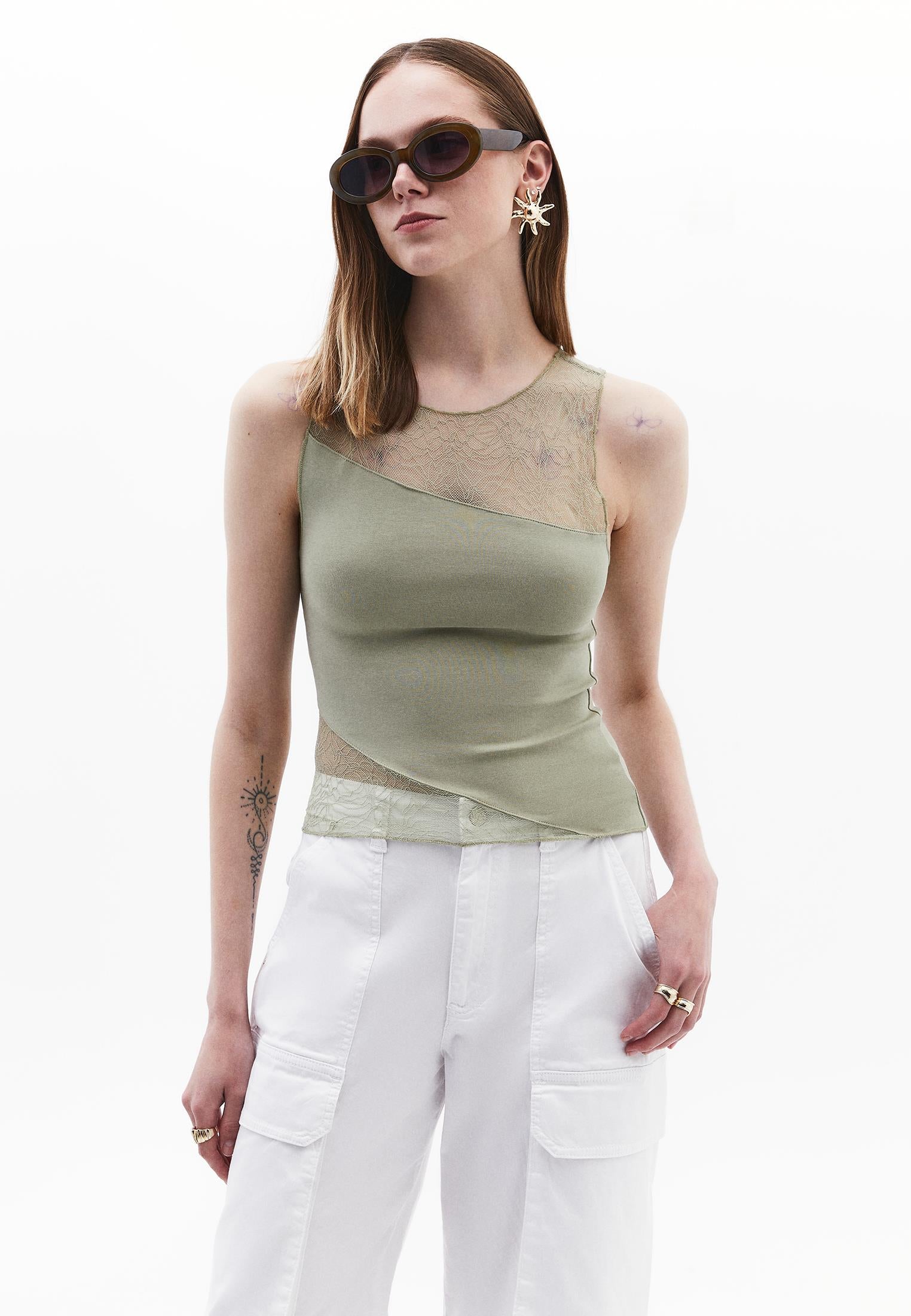 Boat Neck Bodycon Standard Tank Top - TEA