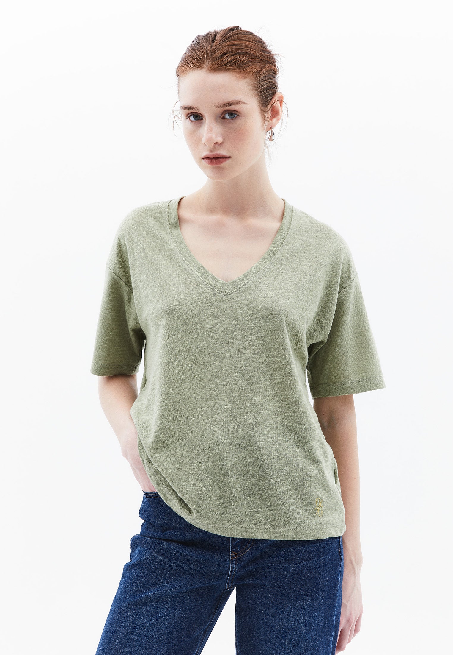 Oversize V Neck Short Sleeve T-Shirt - TEA
