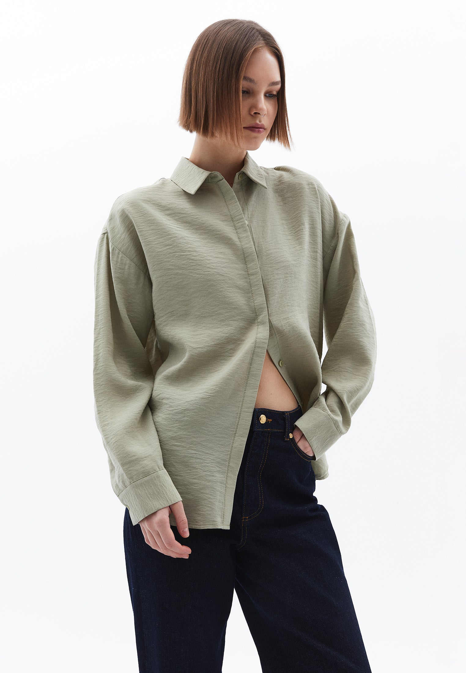 Oversize Shirt With Button Detail - TEA