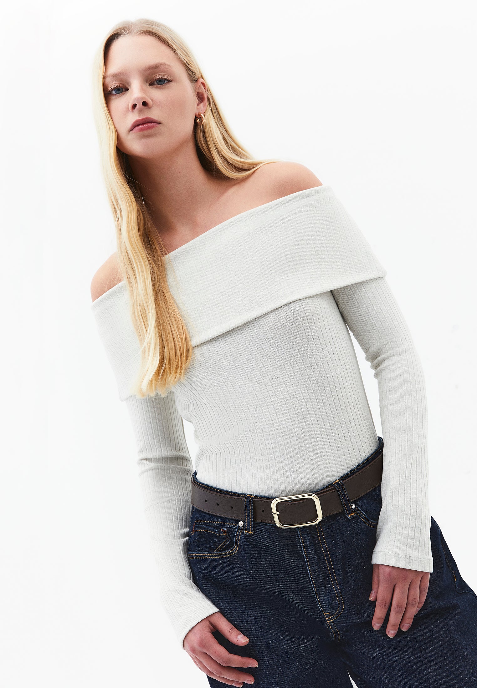 Drop Shoulder Long Sleeve Knit Sweater - TEA