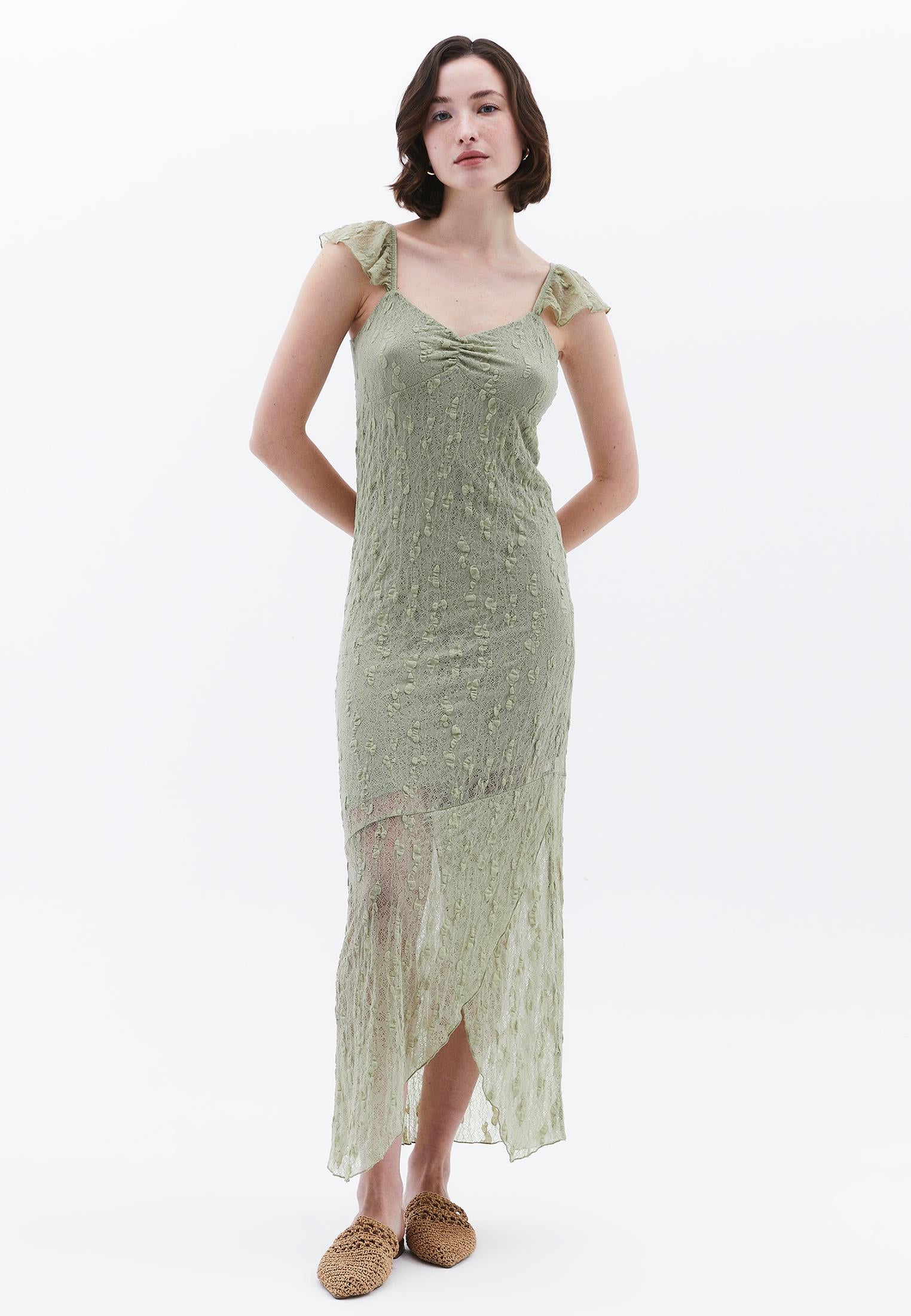 V Neck Long Maxi Dress - TEA