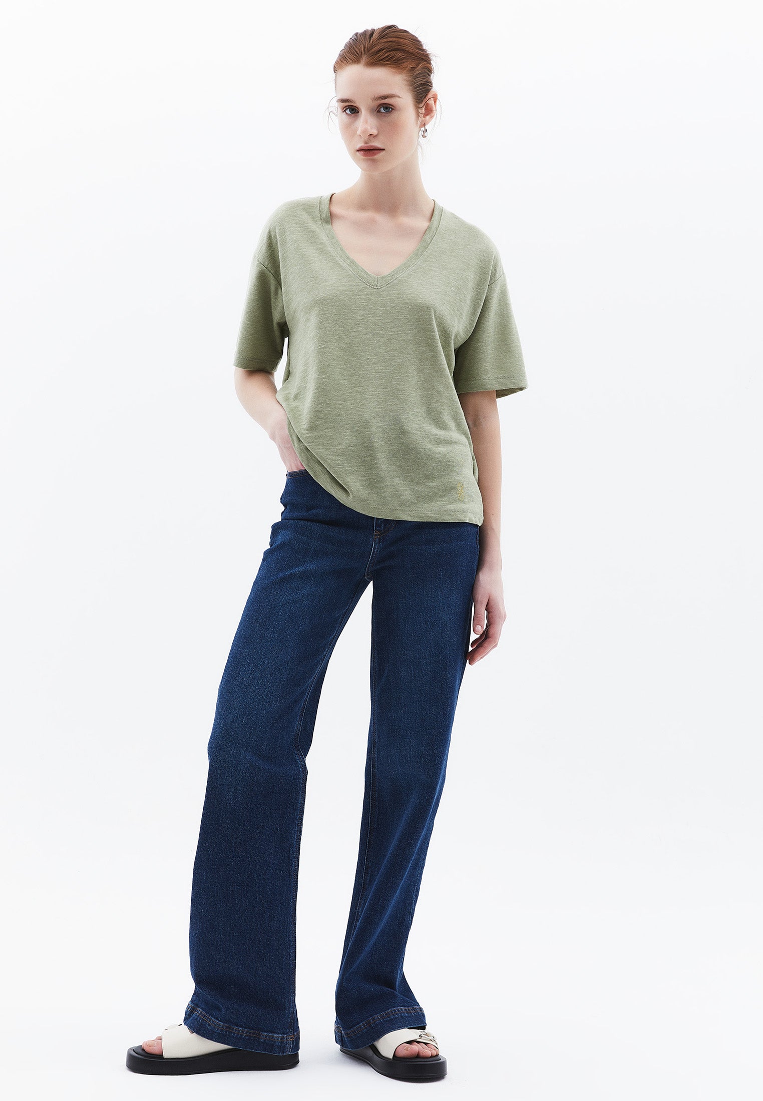Oversize V Neck Short Sleeve T-Shirt - TEA