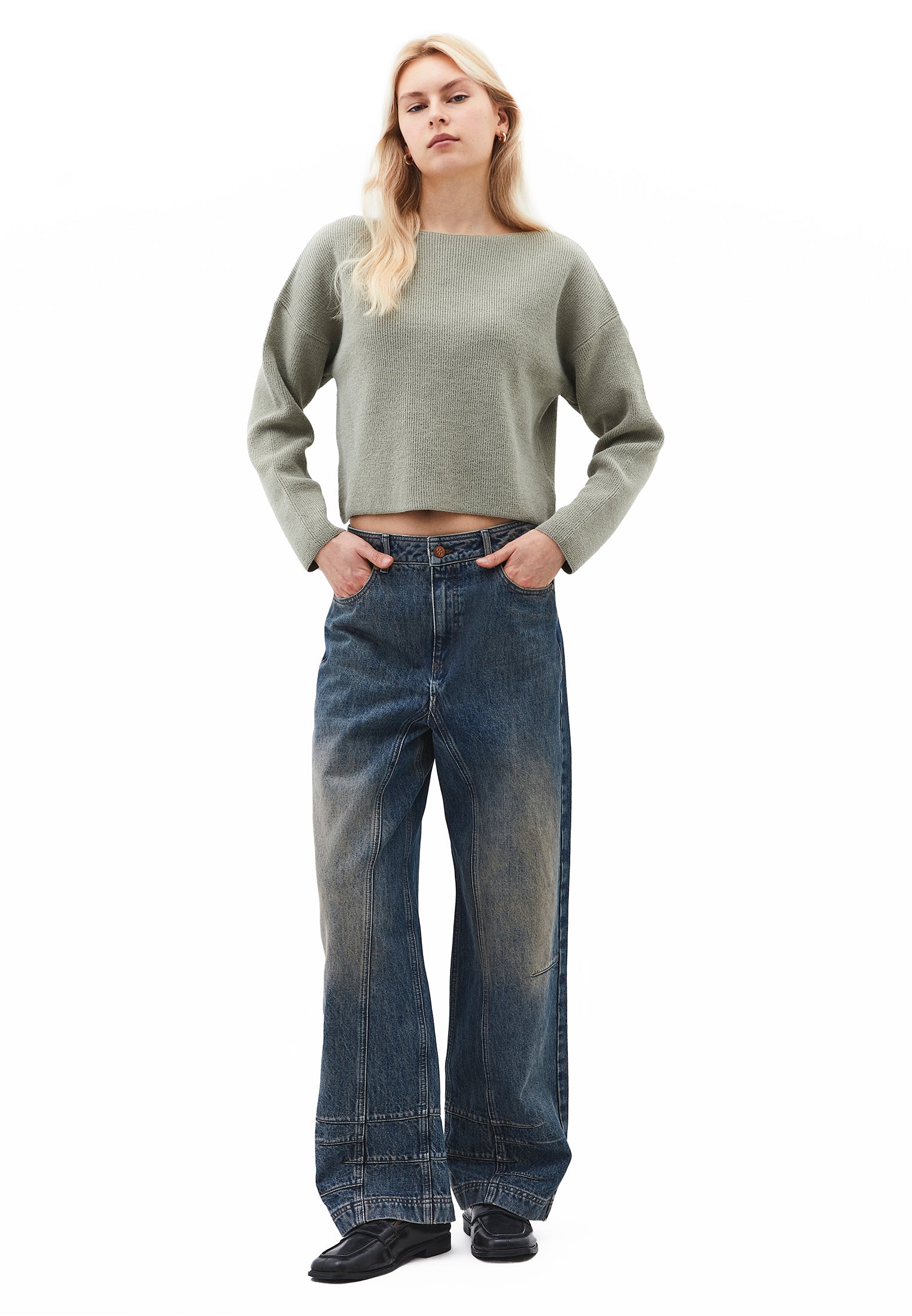Boat Neck Long Sleeve Sweater - TEA