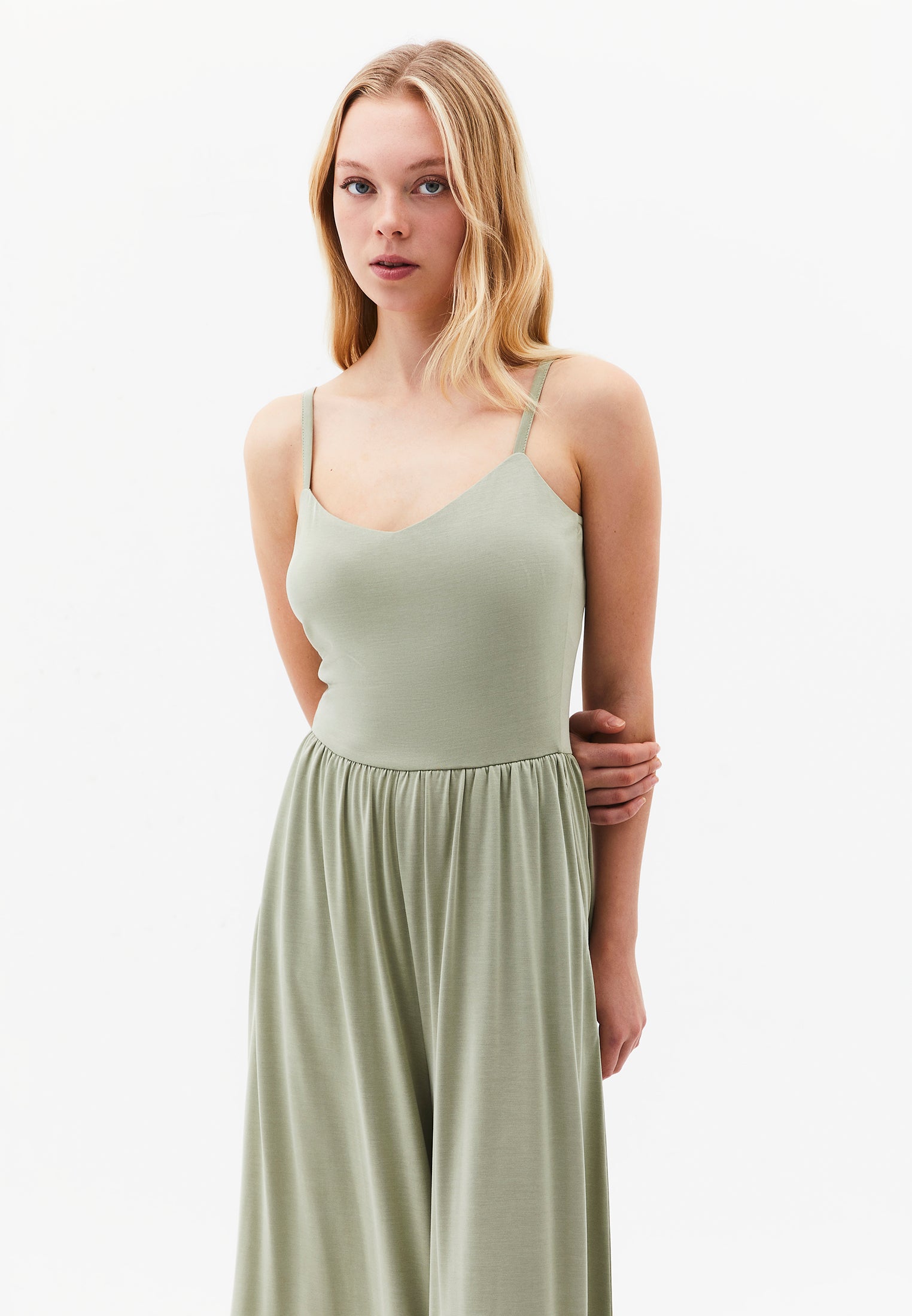 V Neck Long Jumpsuit - TEA