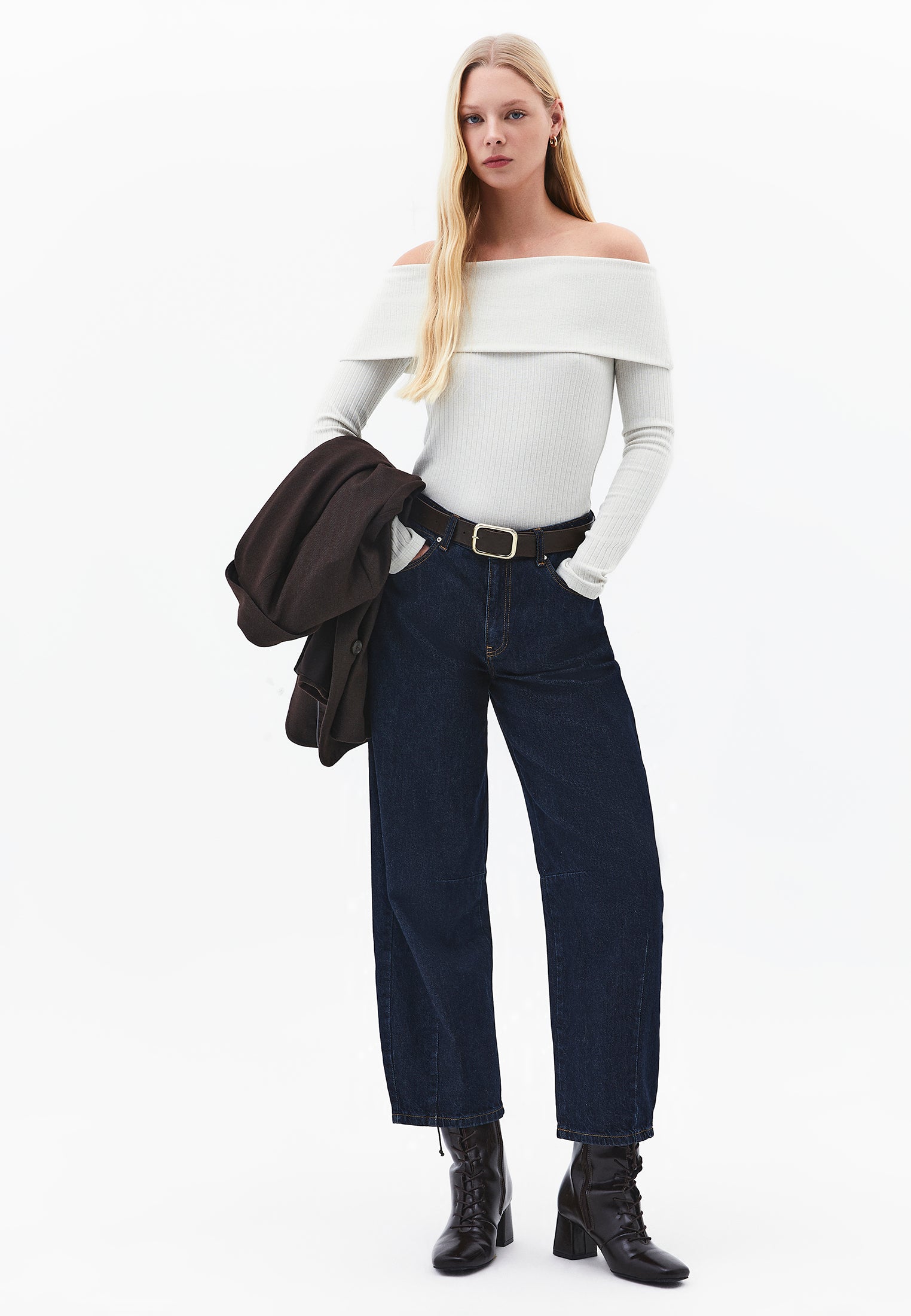 Drop Shoulder Long Sleeve Knit Sweater - TEA