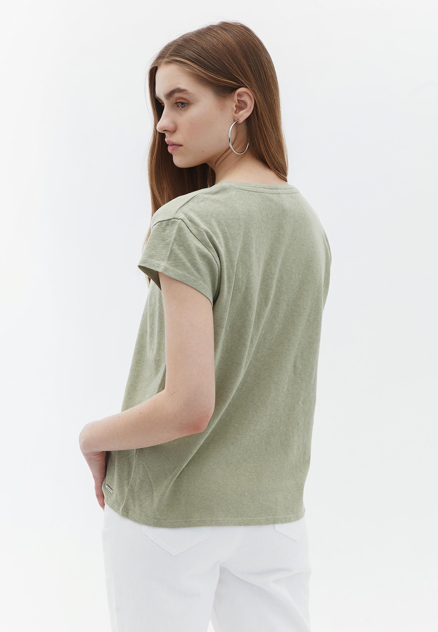 V Neck Linen T-Shirt - TEA