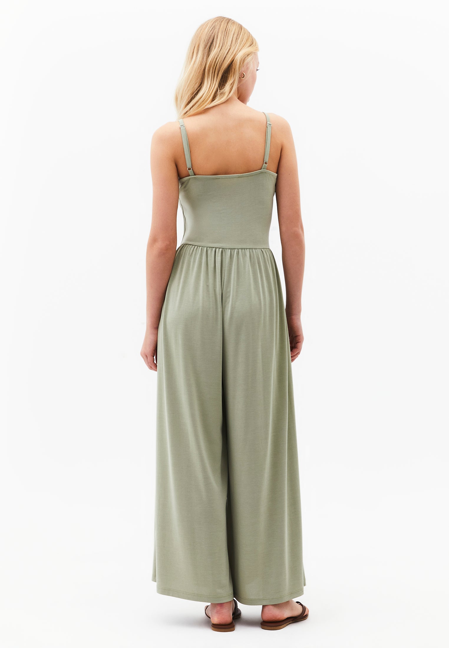 V Neck Long Jumpsuit - TEA