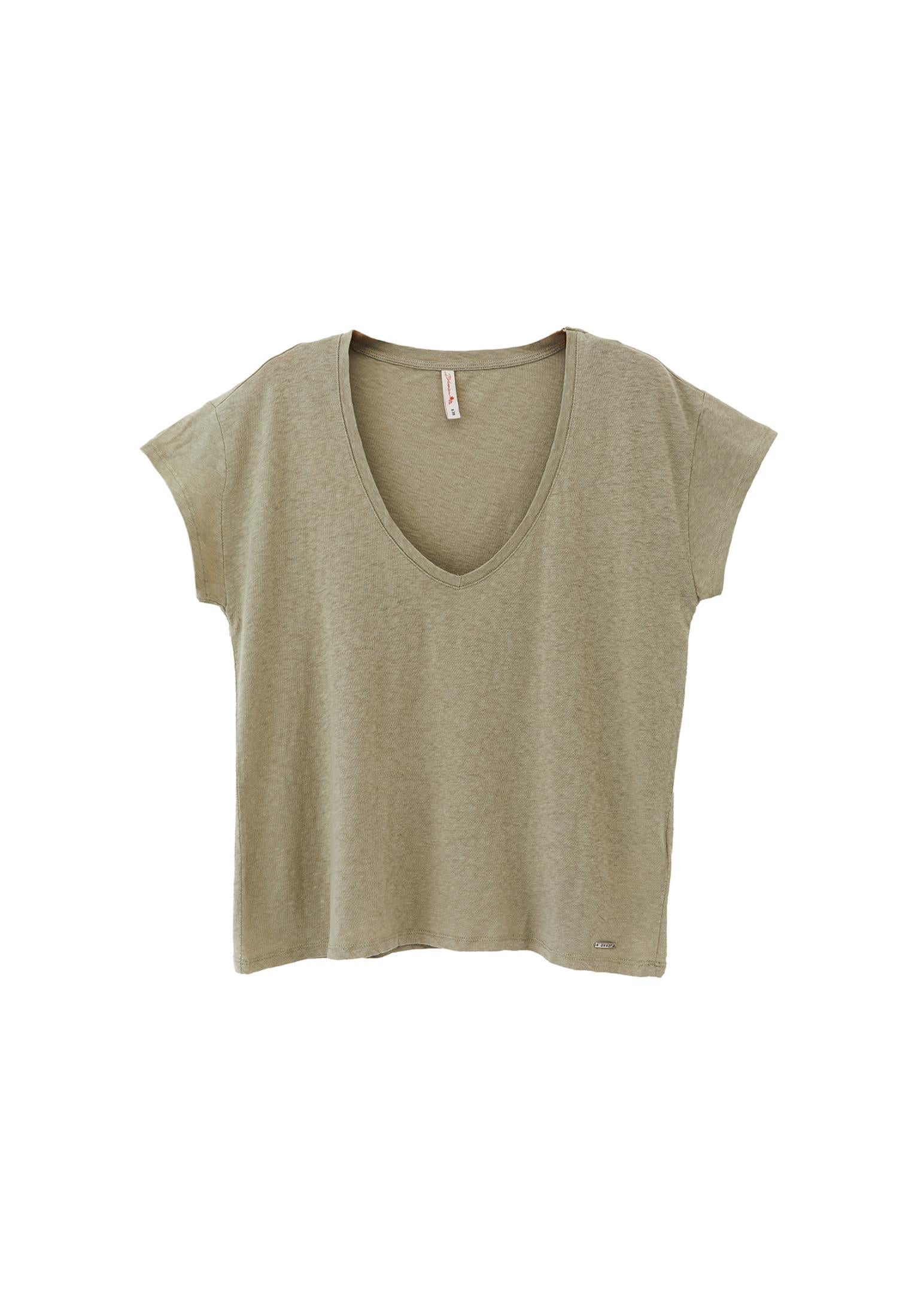 V Neck Linen T-Shirt - TEA