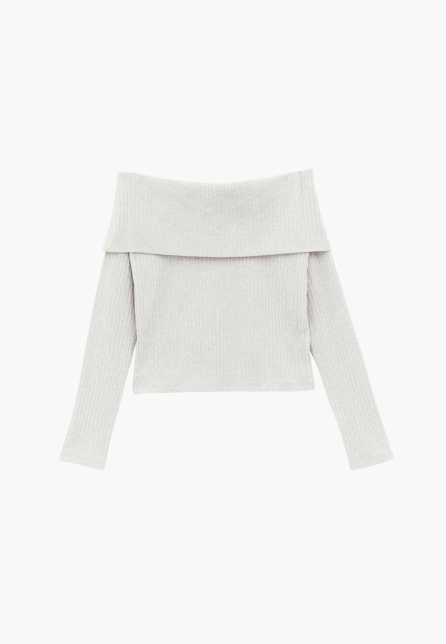 Drop Shoulder Long Sleeve Knit Sweater - TEA