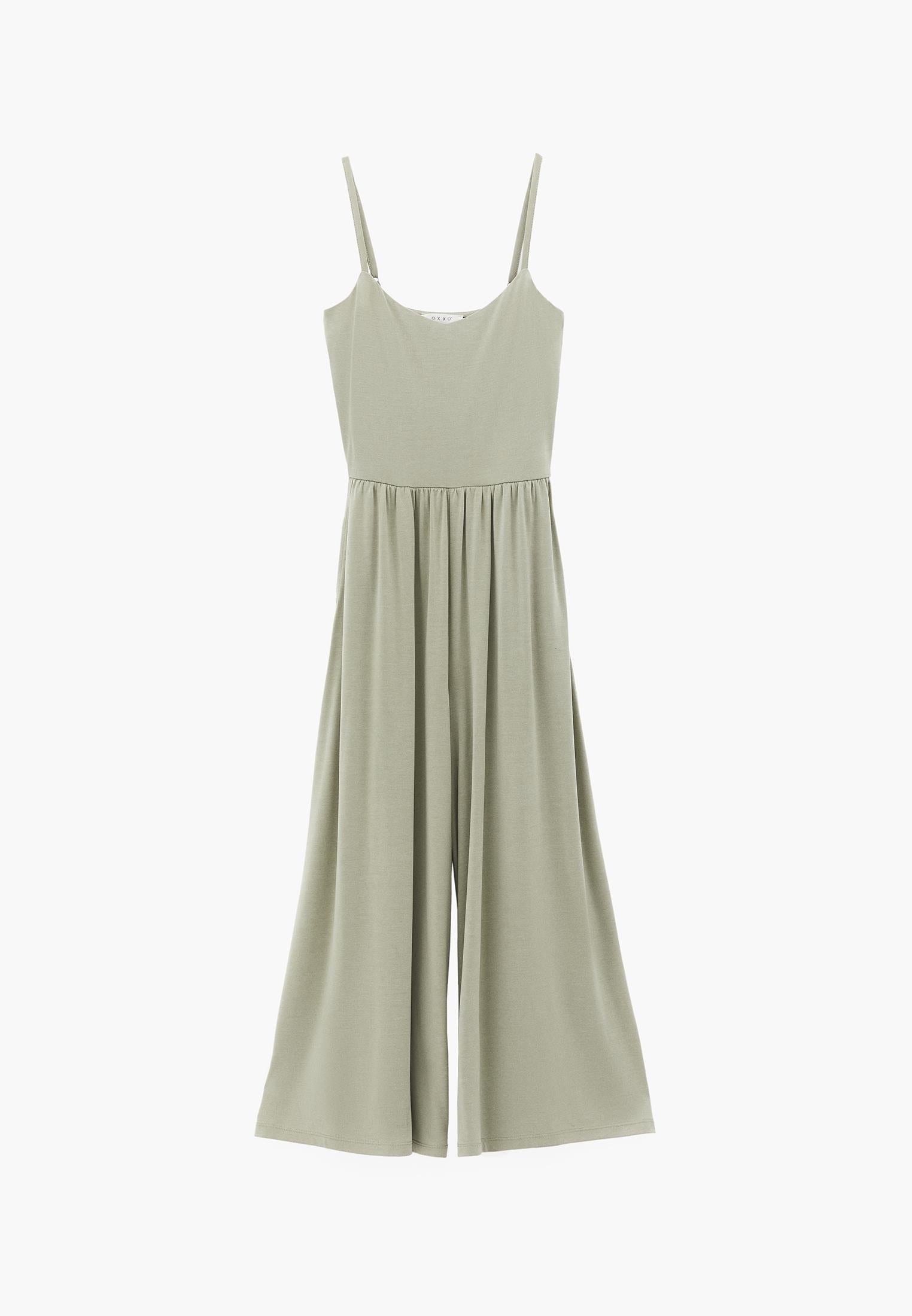 V Neck Long Jumpsuit - TEA