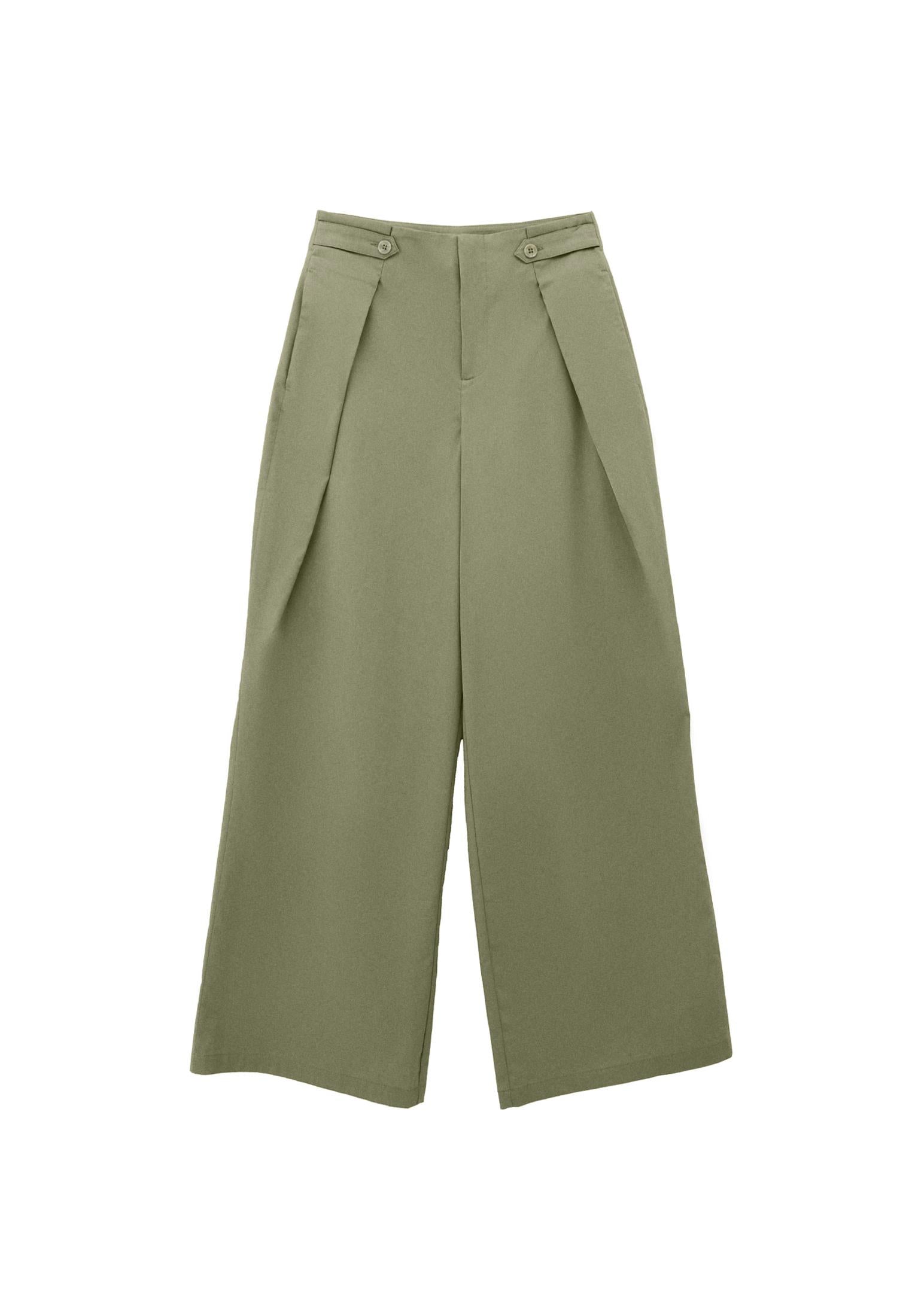Pleated High Waist Trousers With Button Details - TEA