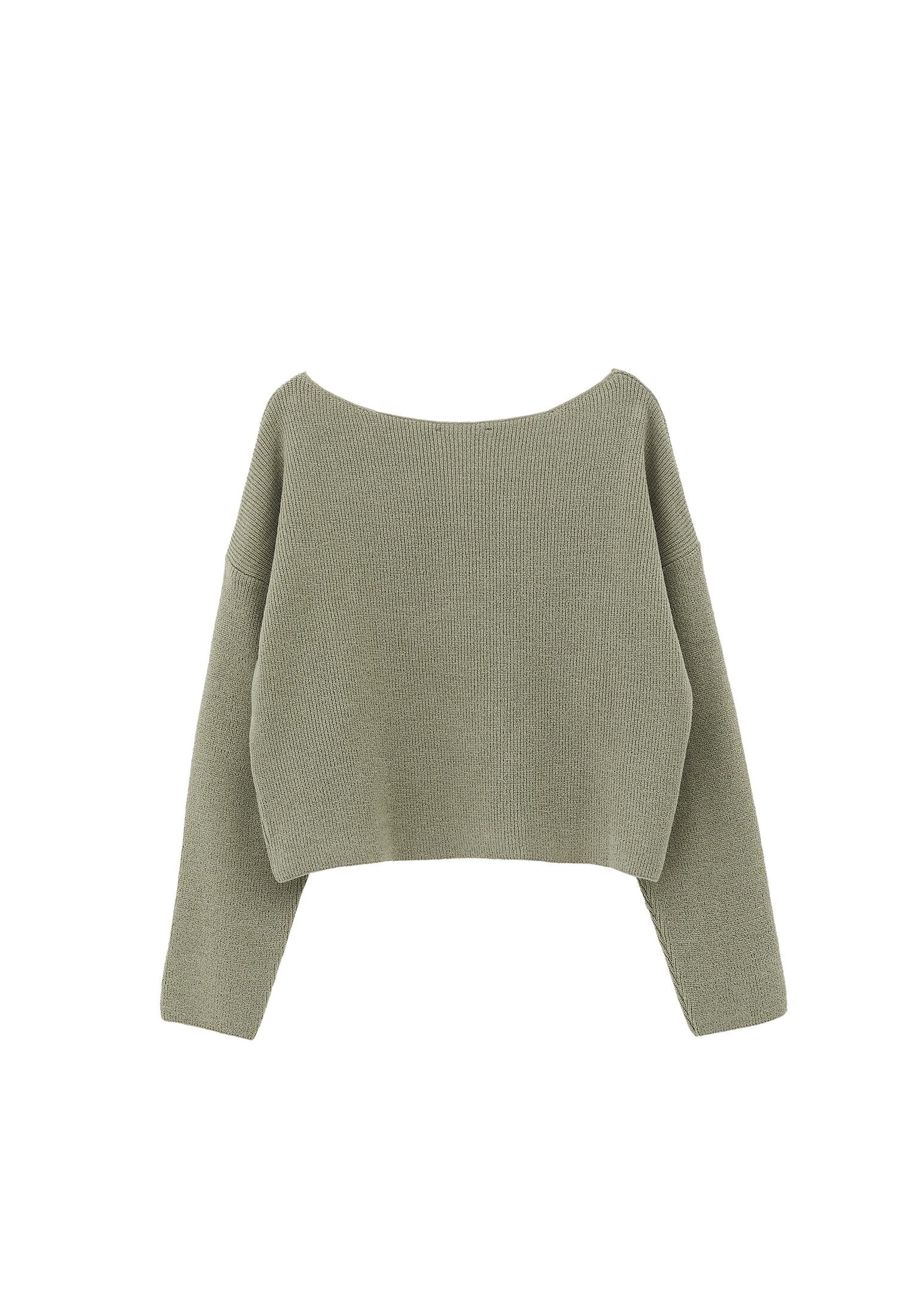 Boat Neck Long Sleeve Sweater - TEA