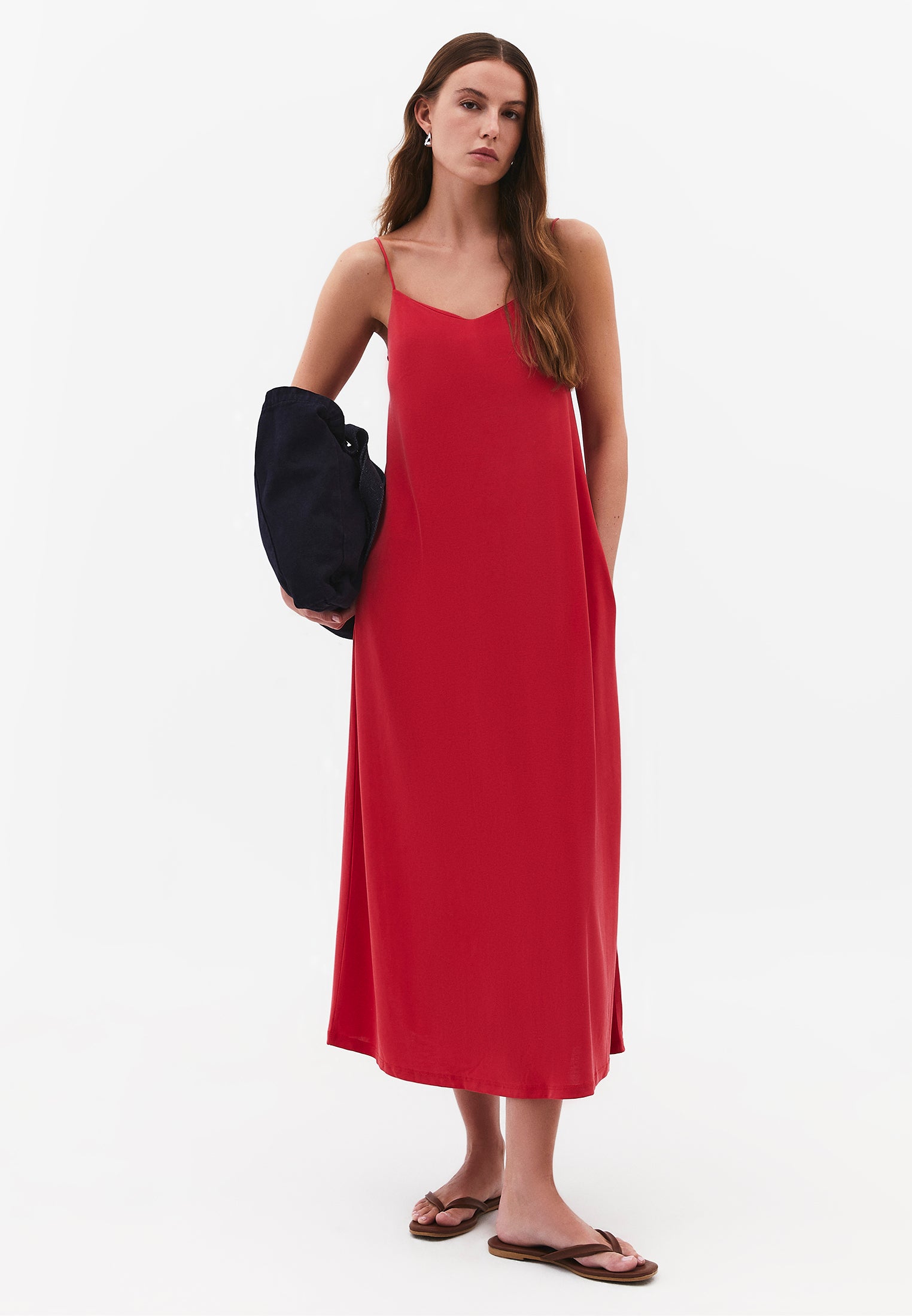 Strappy V Neck Midi Dress - TOMATO PUREE