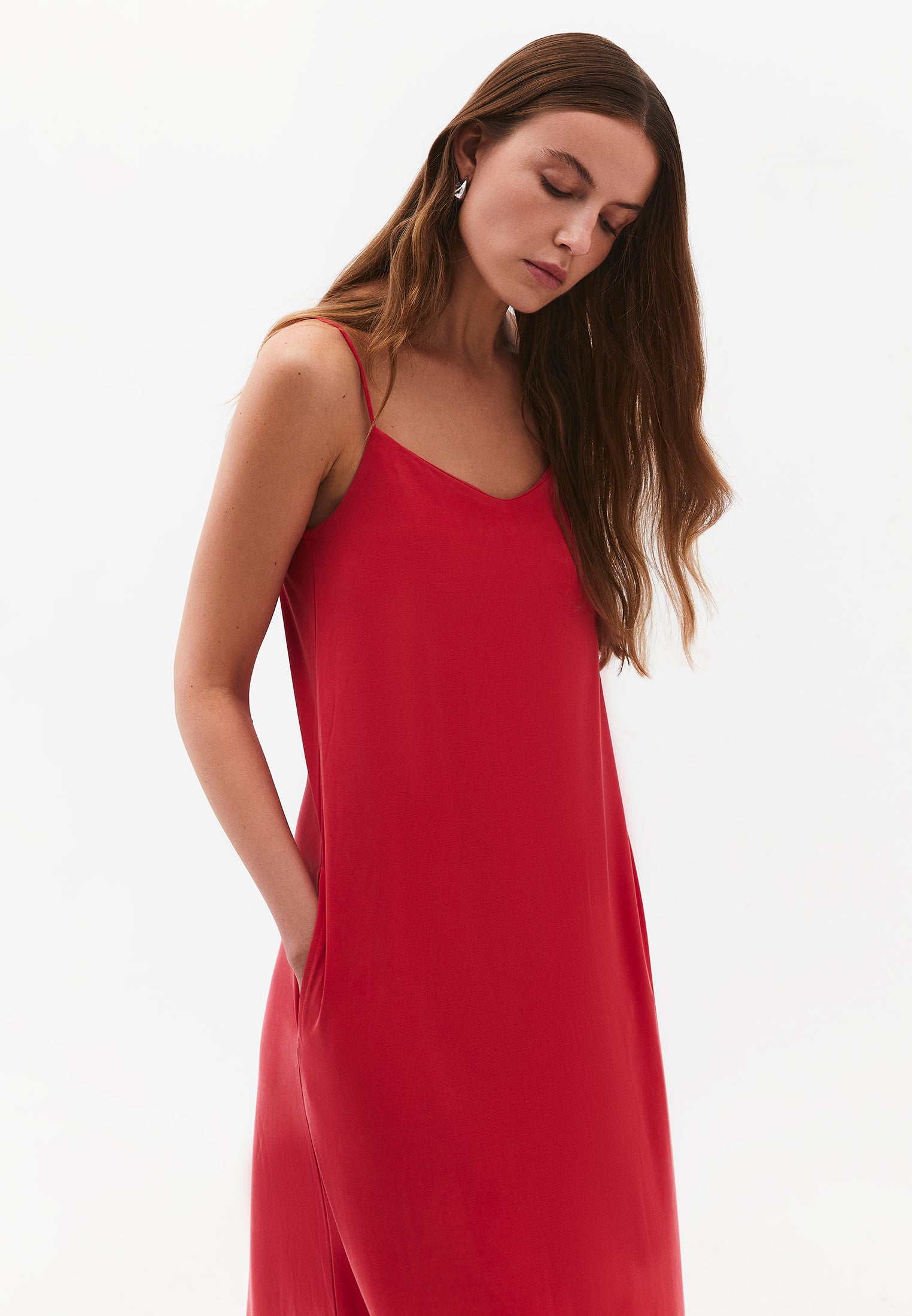 Strappy V Neck Midi Dress - TOMATO PUREE