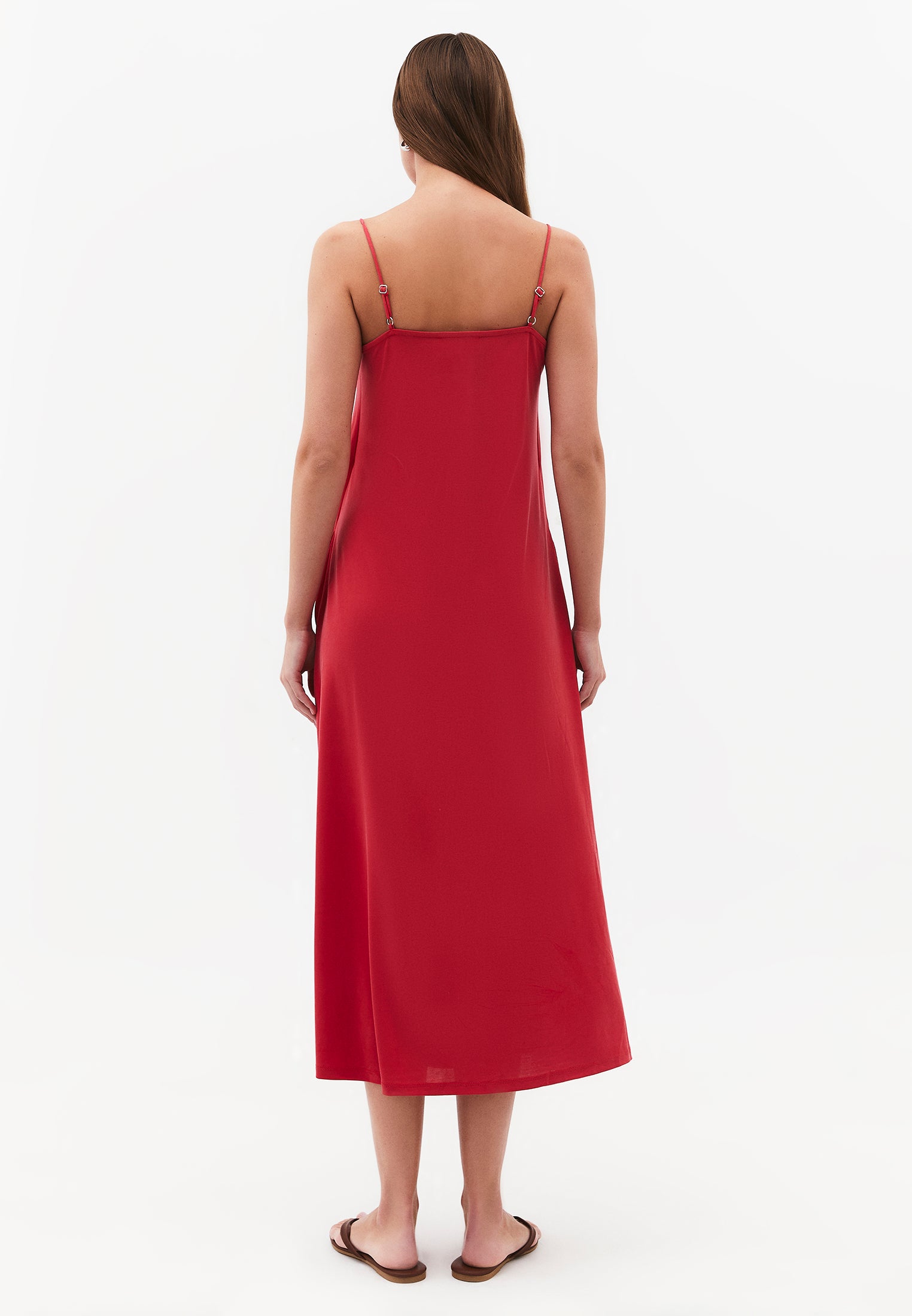 Strappy V Neck Midi Dress - TOMATO PUREE