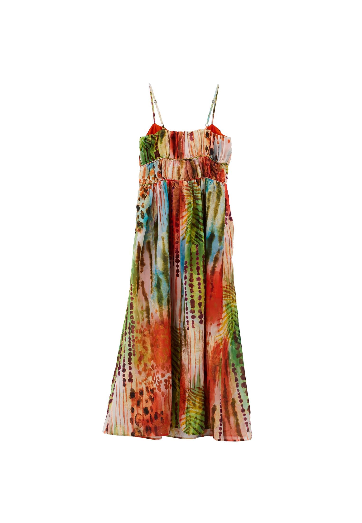 V Neck Sleeveless Long A-Line Dress - TROPICAL COMB
