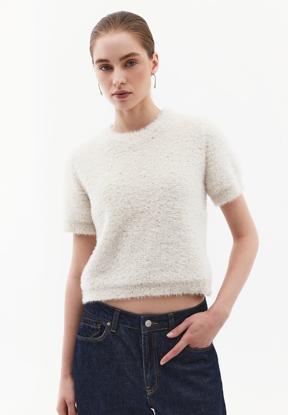 Short Sleeve Crew Neck Knit Sweater - TURTLEDOVE