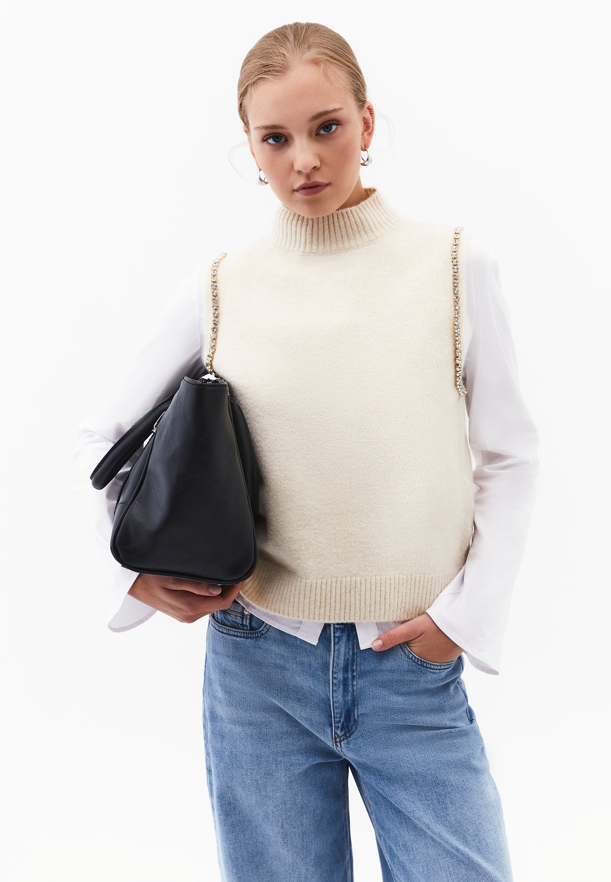 Vest With High Collar And Stone Detail - TURTLEDOVE