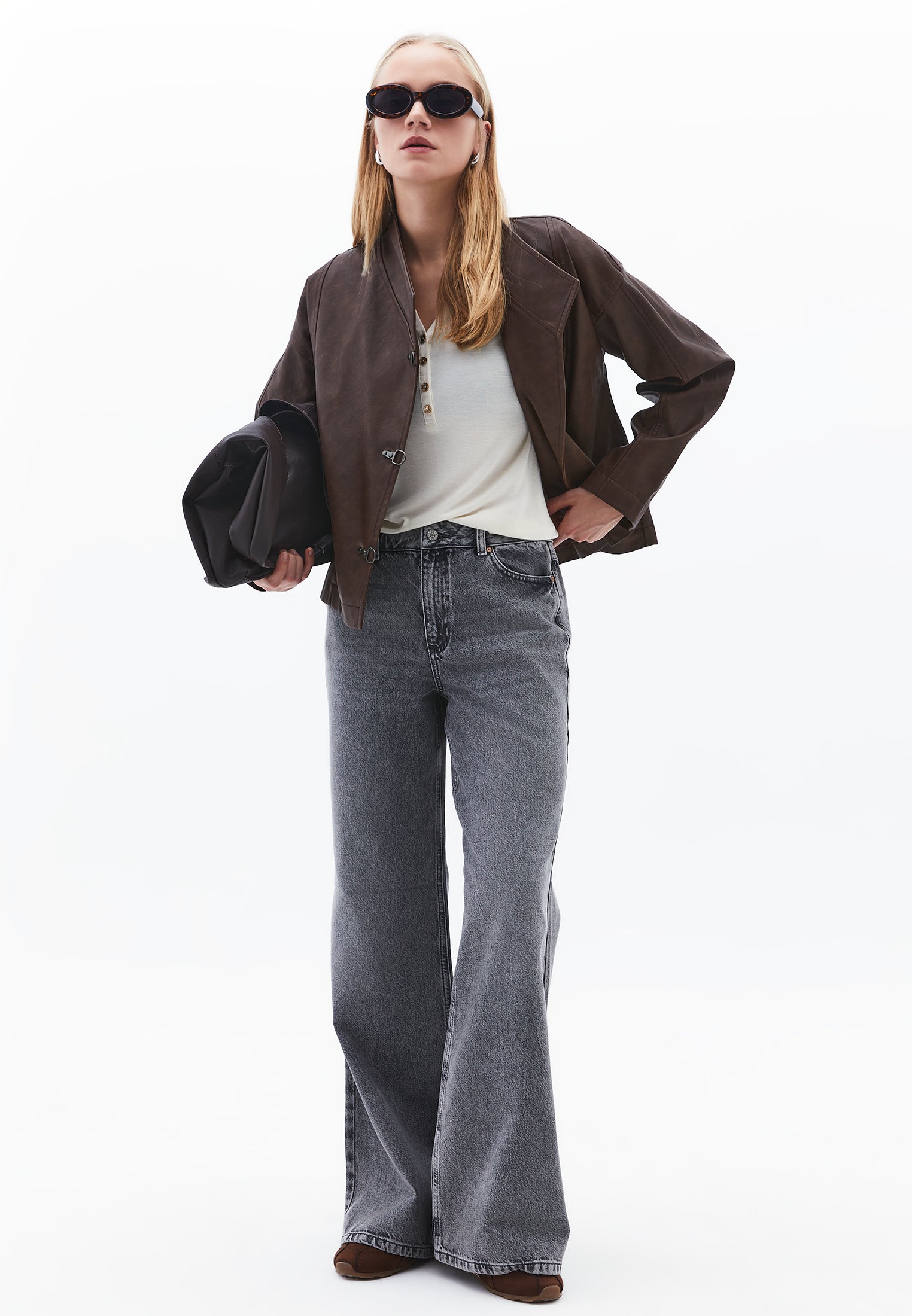 Polo Collar Buttoned T-Shirt - TURTLEDOVE