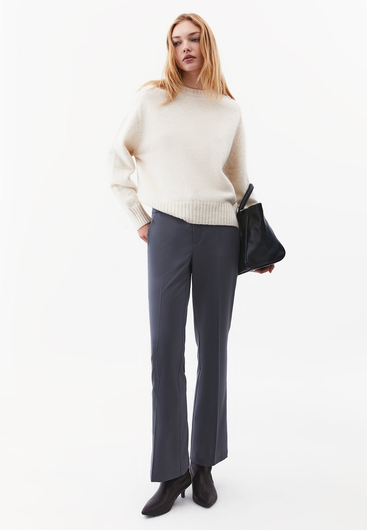 Crew Neck Raglan Sleeve Long Sleeve Knit Sweater - TURTLEDOVE