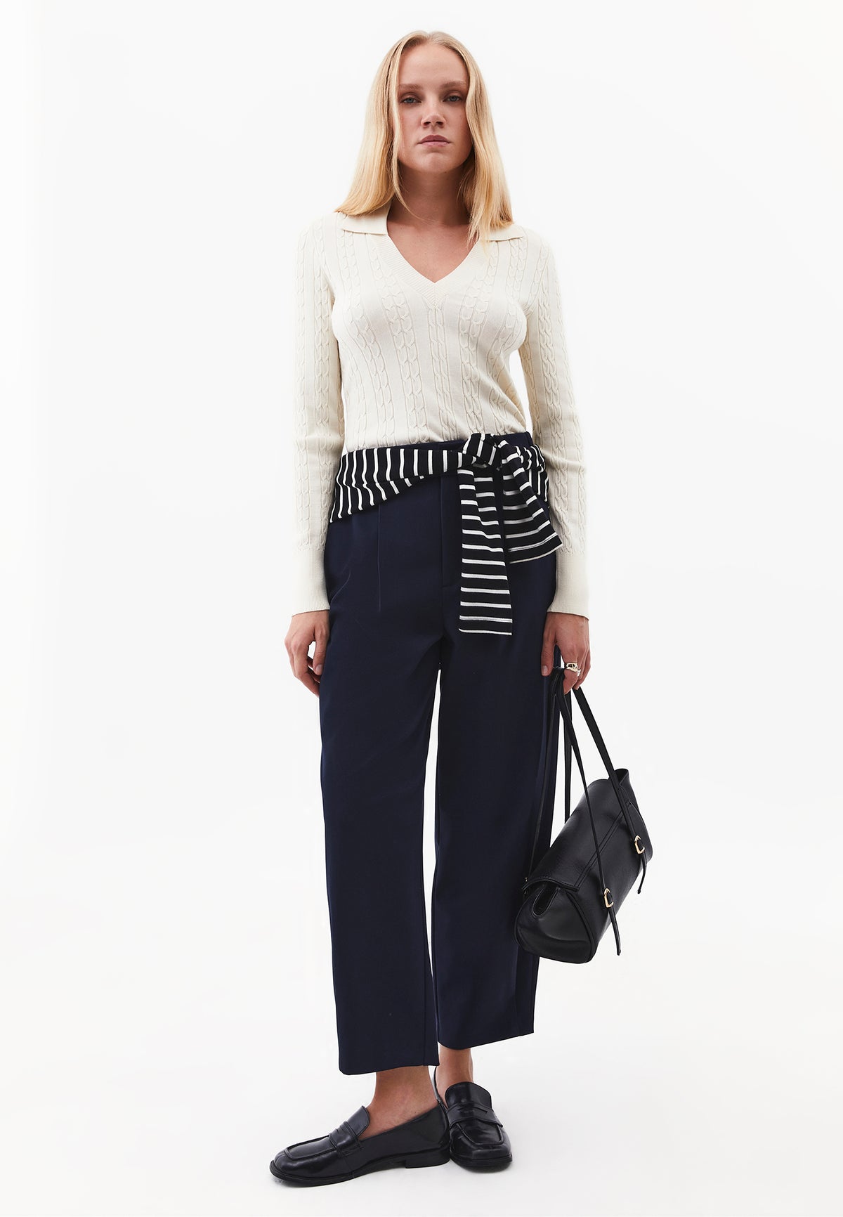 Polo Neck Knit Detail Sweater - TURTLEDOVE