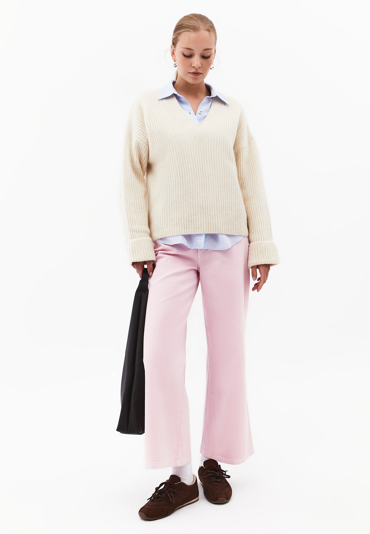 Loose V-Neck Sweater - TURTLEDOVE