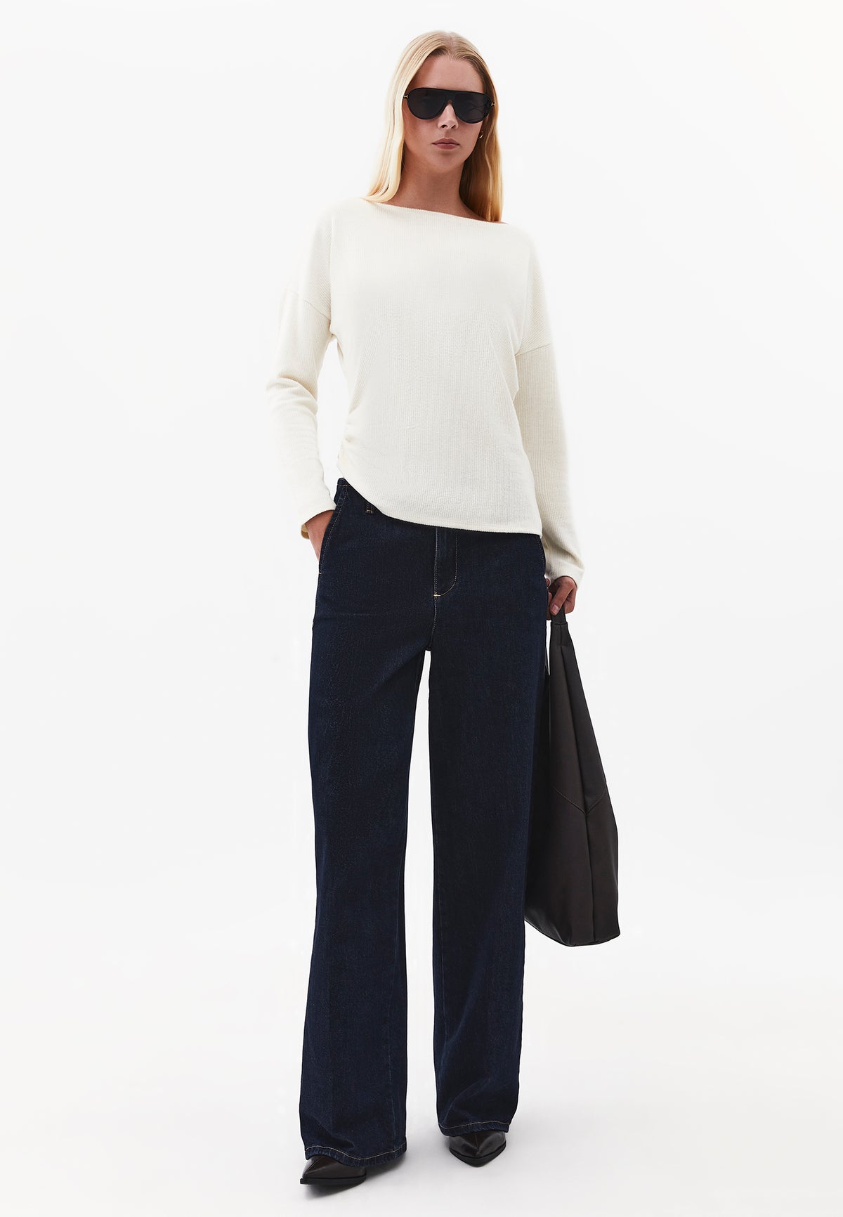 Gathered Boat Neck Blouse - TURTLEDOVE