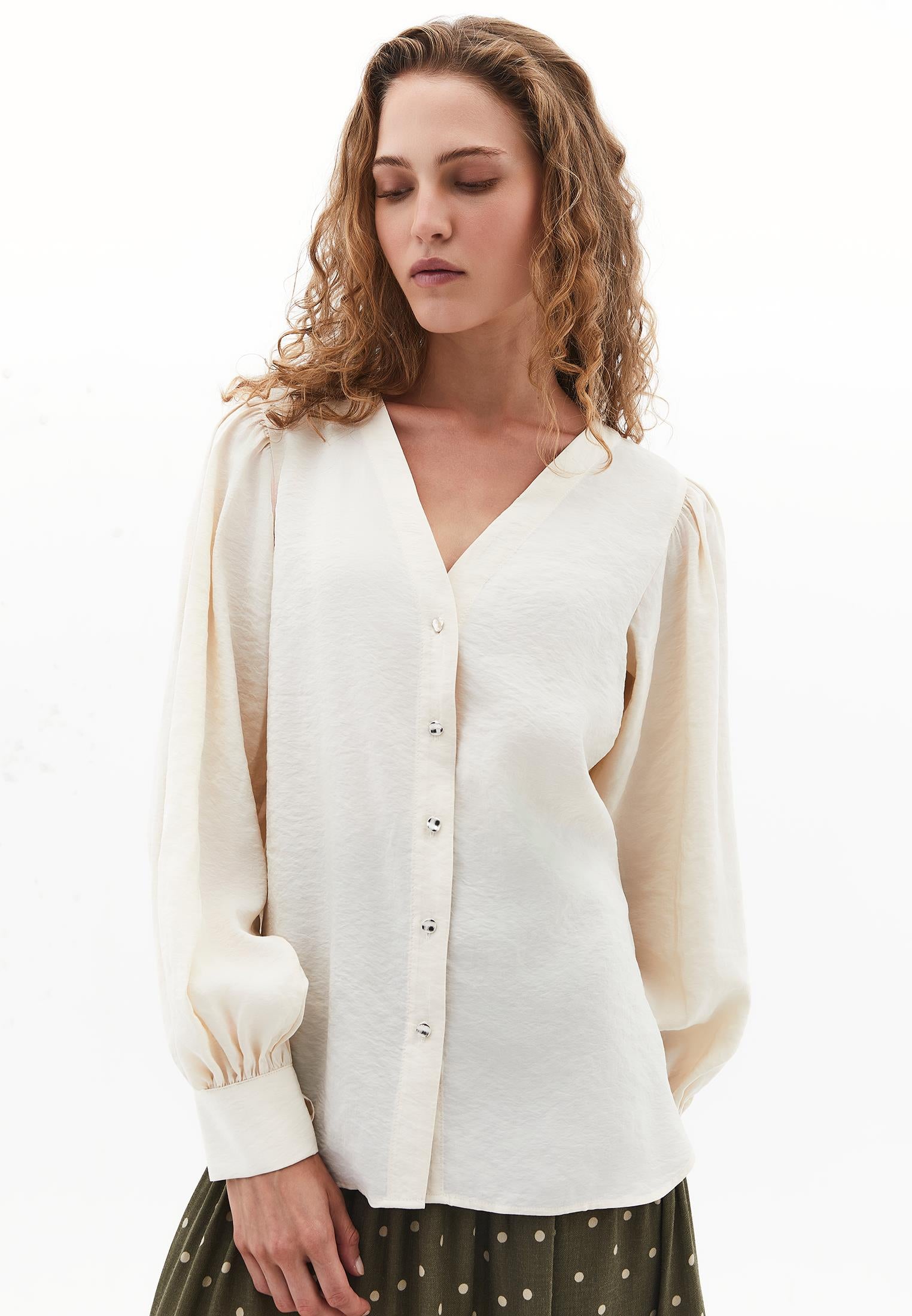 V Neck Buttoned Shirt - TURTLEDOVE