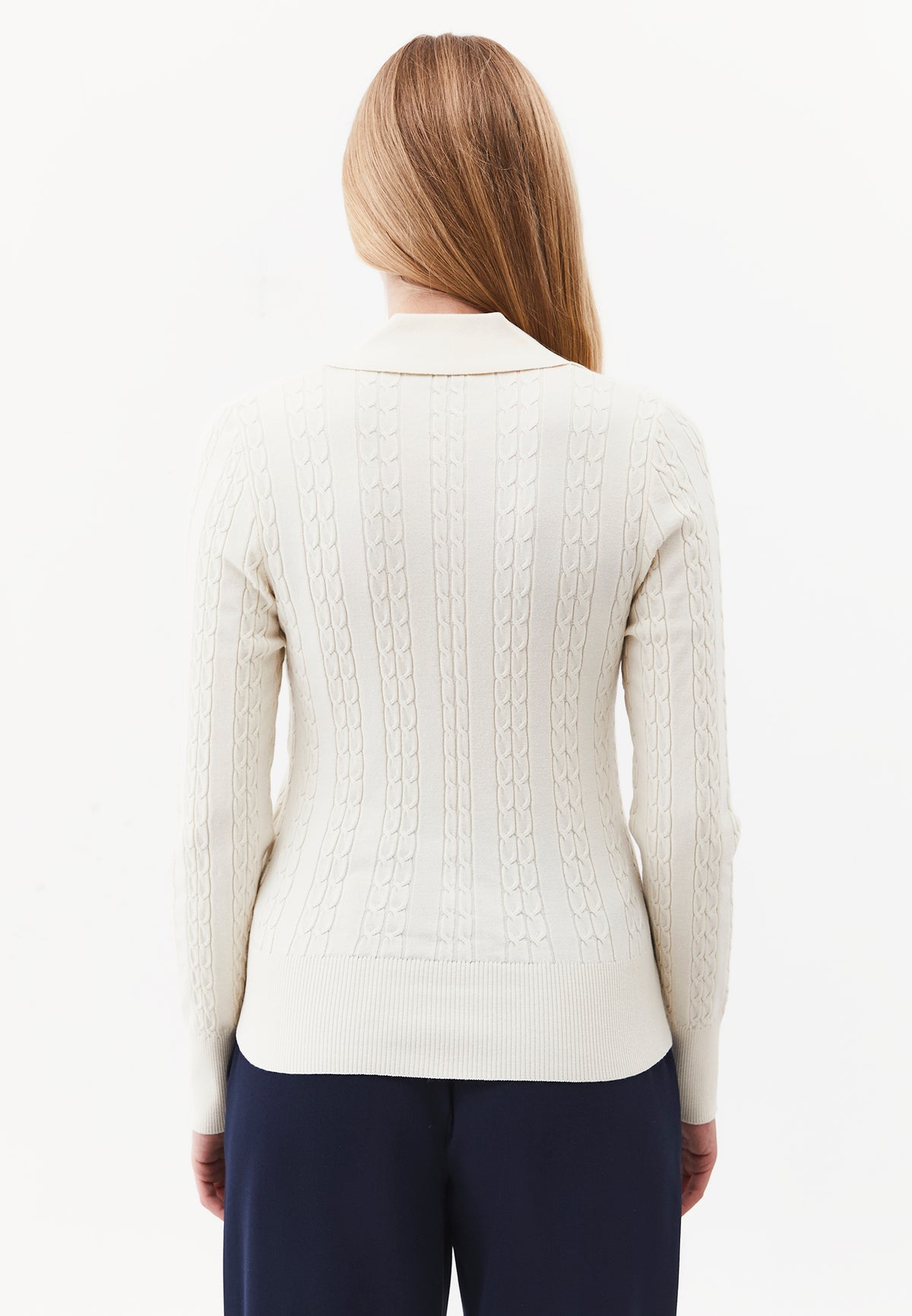 Polo Neck Knit Detail Sweater - TURTLEDOVE
