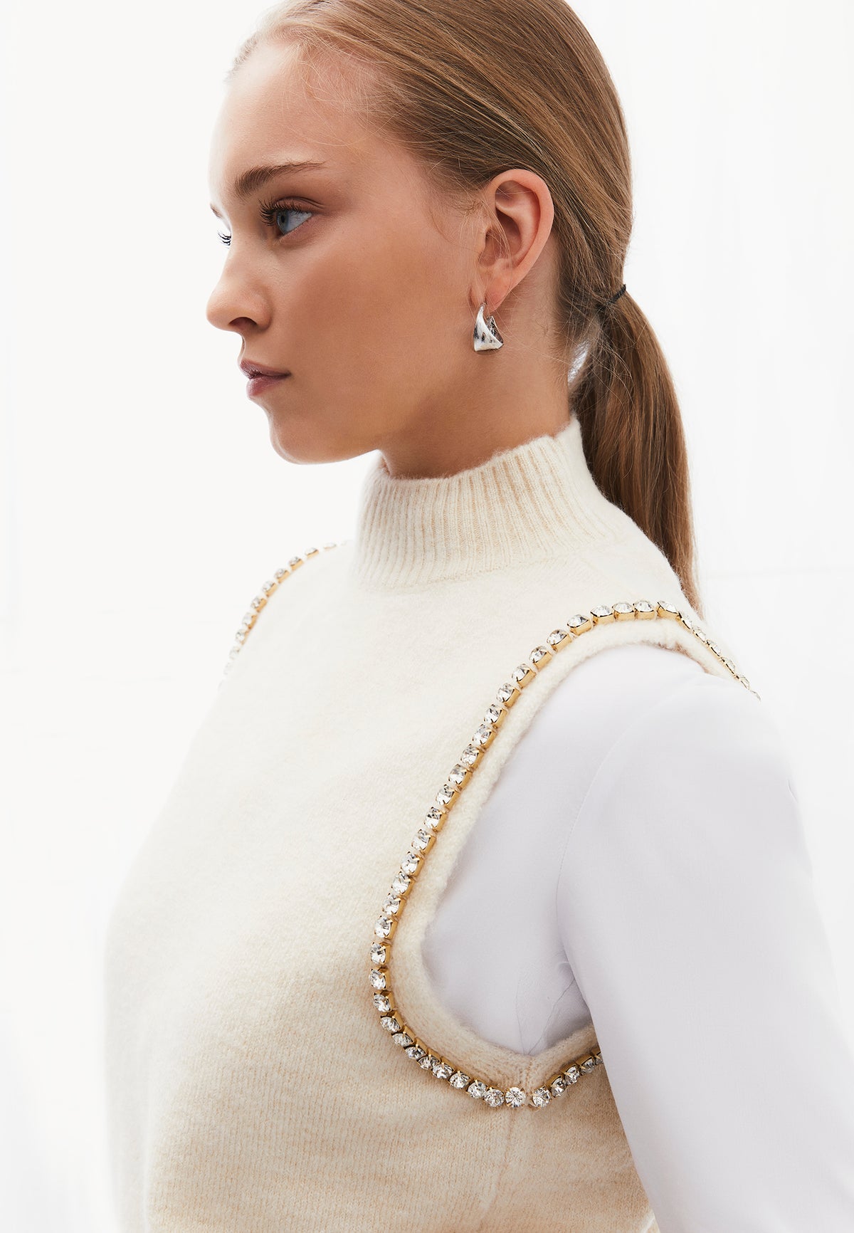 Vest With High Collar And Stone Detail - TURTLEDOVE