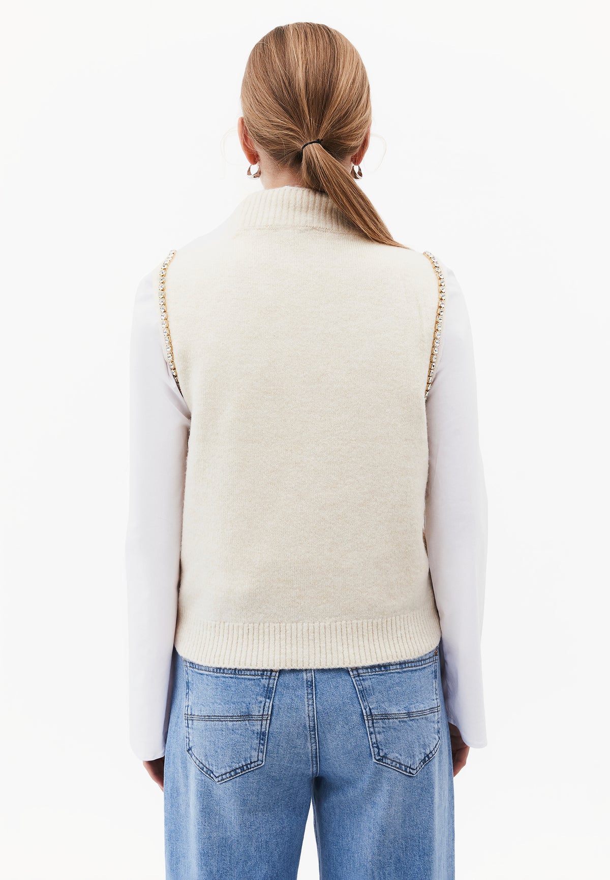 Vest With High Collar And Stone Detail - TURTLEDOVE