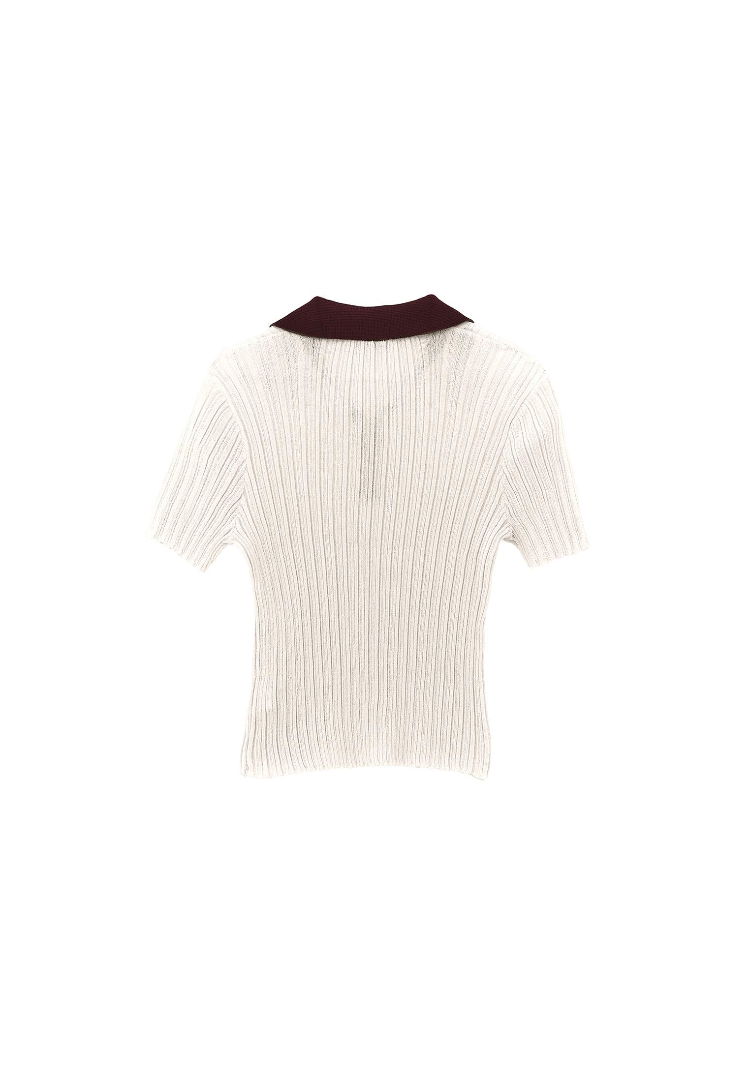 Polo Neck Transparent Short Sleeve Sweater - TURTLEDOVE