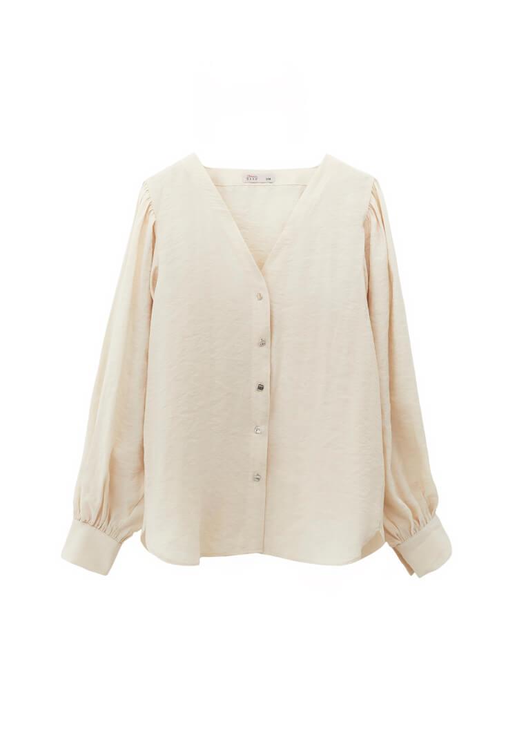 V Neck Buttoned Shirt - TURTLEDOVE